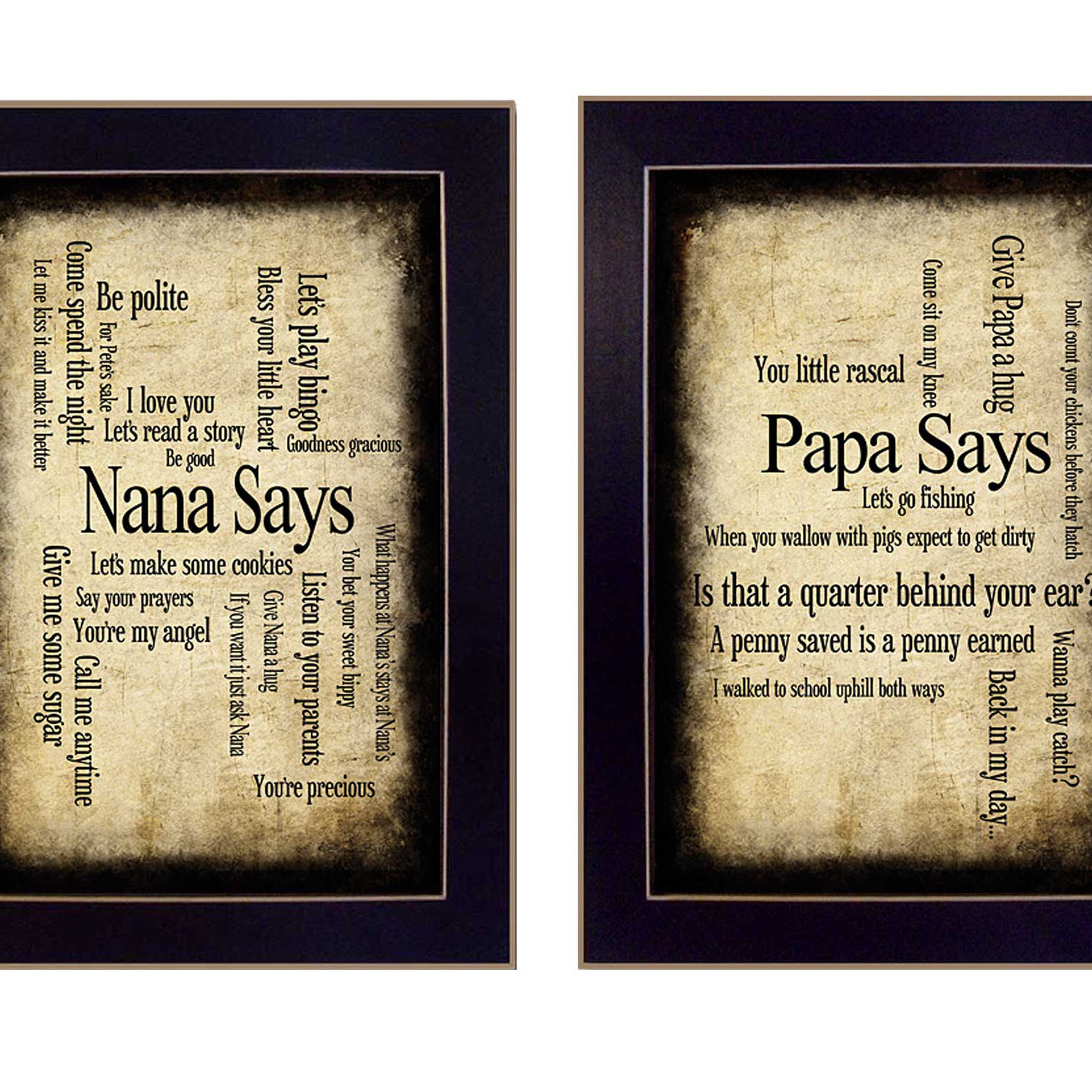 "Nana/Papa Collection" 2-Piece Vignette By Susan Ball, Printed Wall Art, Ready To Hang Framed Poster, Black Frame--1