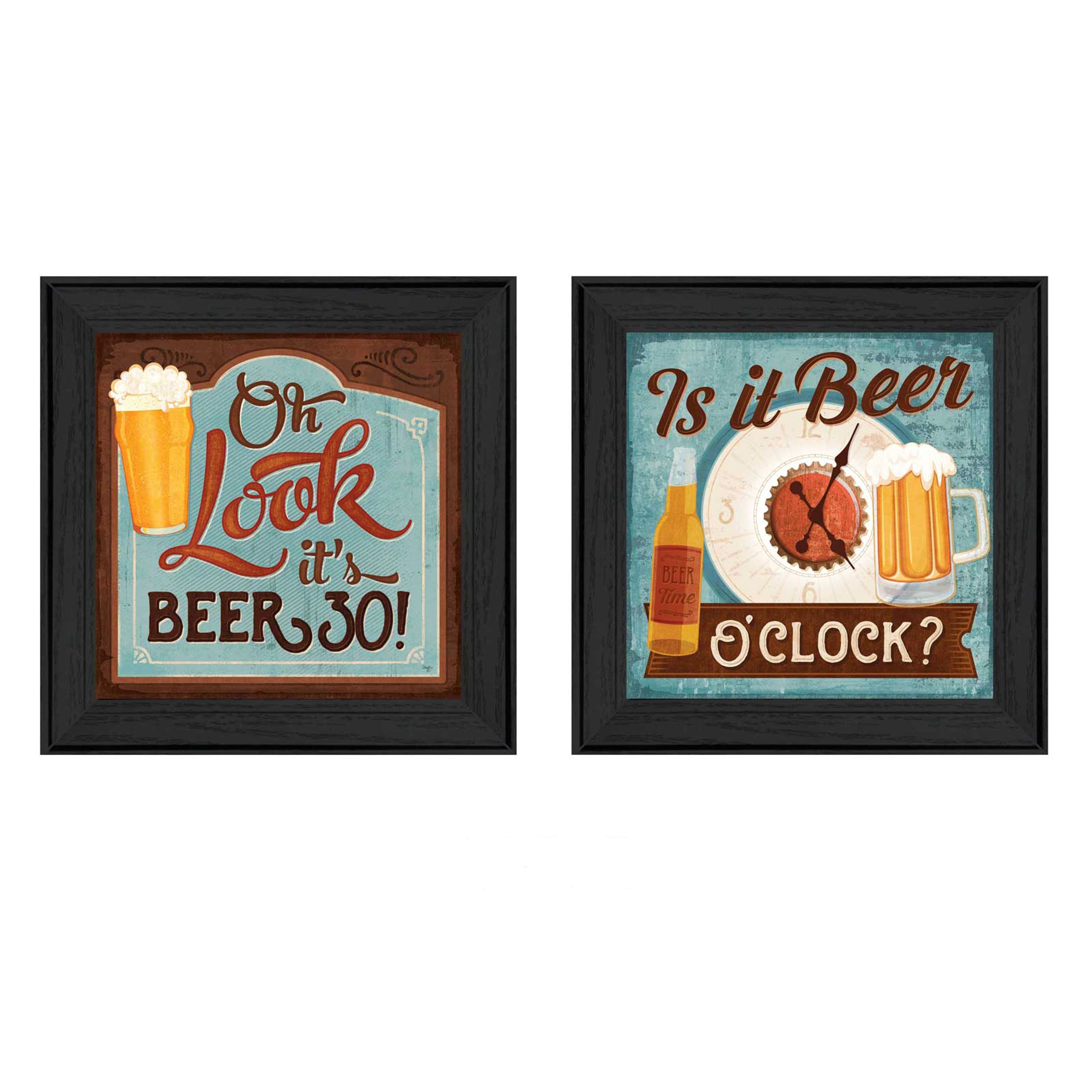 "Beer O'clock Collection" 2-Piece Vignette By Mollie B., Printed Wall Art, Ready To Hang Framed Poster, Black Frame--1