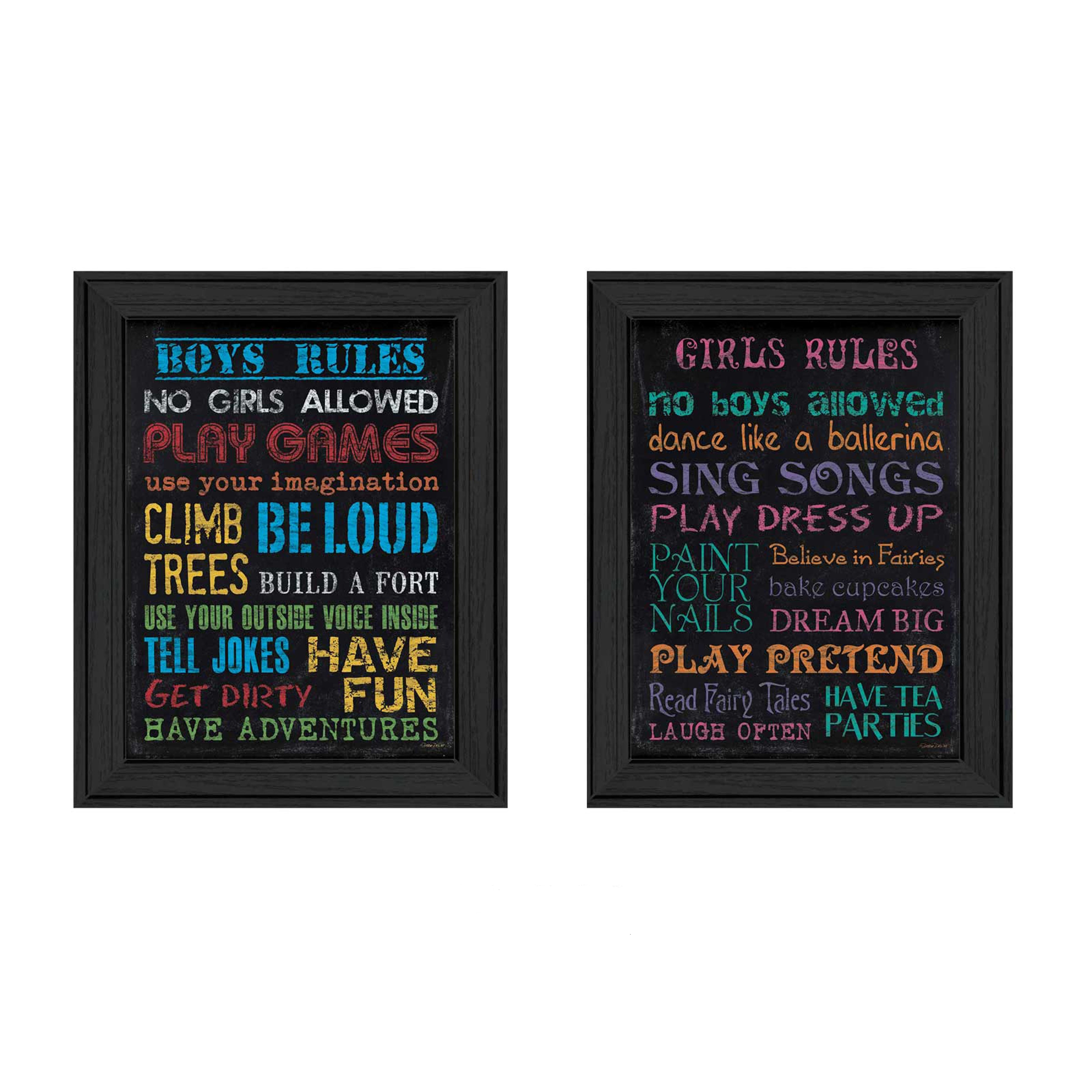 "Family Kids Rules Collection" 2-Piece Vignette By Debbie Strain, Printed Wall Art, Ready To Hang Framed Poster, Black Frame--1