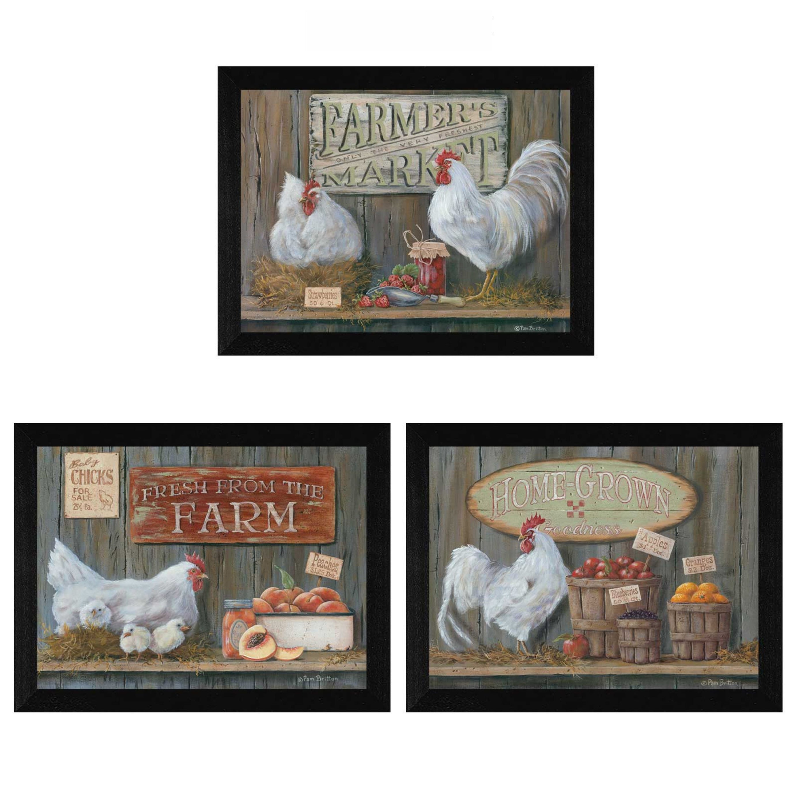 "Farmers Market Collection" 3-Piece Vignette By Pam Britton, Printed Wall Art, Ready To Hang Framed Poster, Black Frame--1