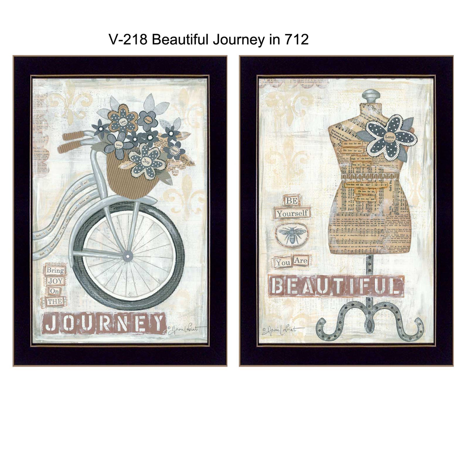 "Beautiful Journey Collection" 2-Piece Vignette By Annie LaPoint, Printed Wall Art, Ready To Hang Framed Poster, Black Frame--1