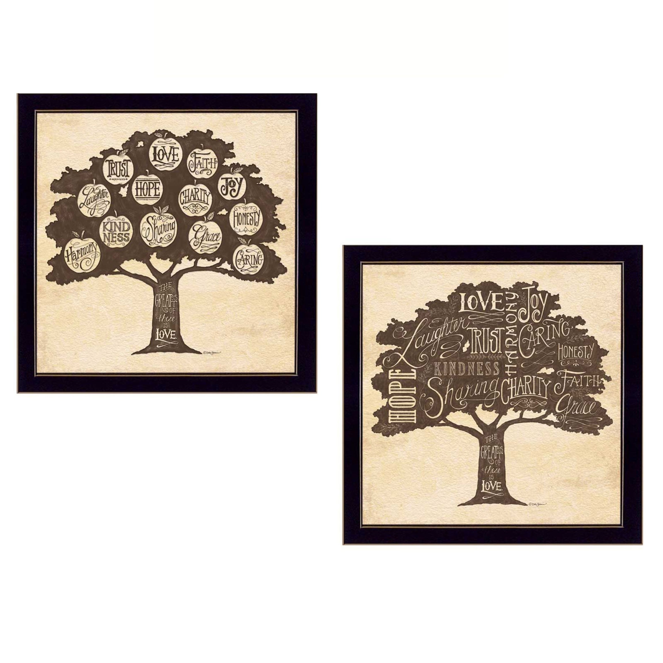 "Family Trees Collection" 2-Piece Vignette By Debbie Strain, Printed Wall Art, Ready To Hang Framed Poster, Black Frame--1