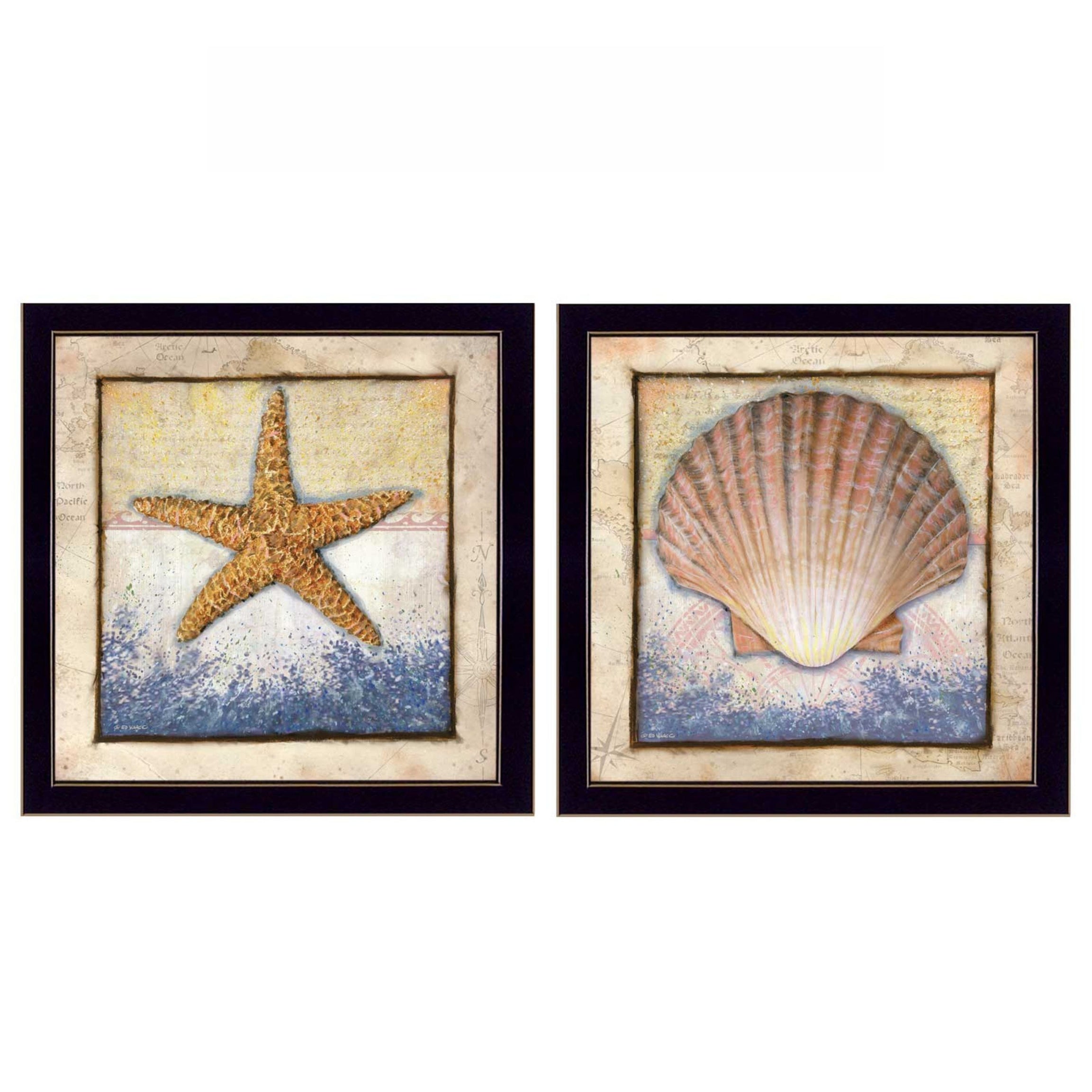 "Sea Journey Collection" 2-Piece Vignette By Ed Wargo, Printed Wall Art, Ready To Hang Framed Poster, Black Frame--1