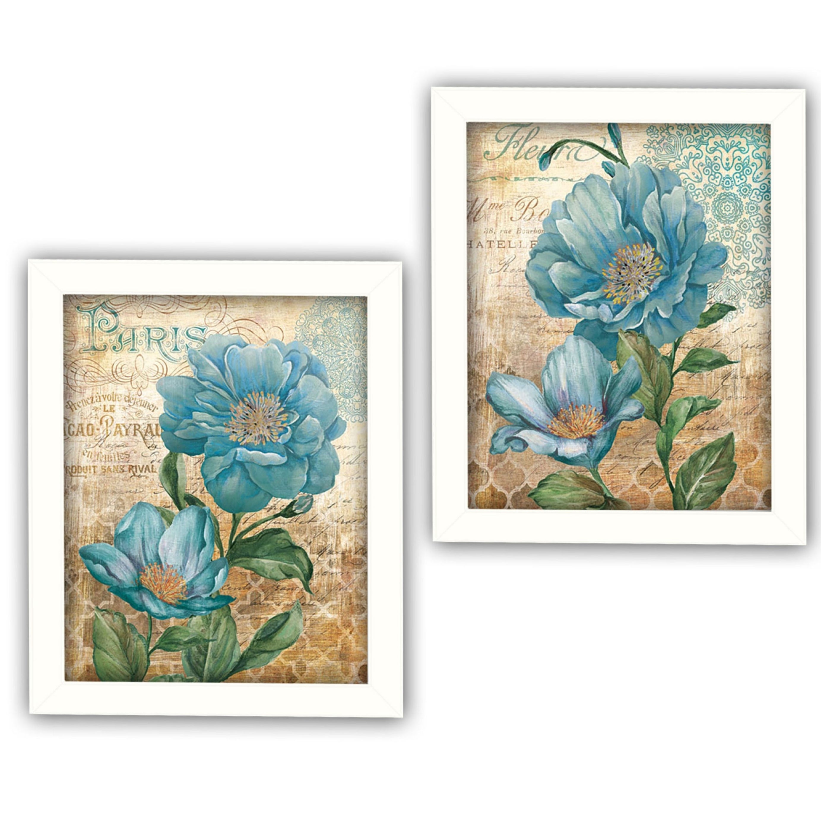 "Paris Blue Collection" 2-Piece Vignette By Ed Wargo, Printed Wall Art, Ready To Hang Framed Poster, White Frame--1