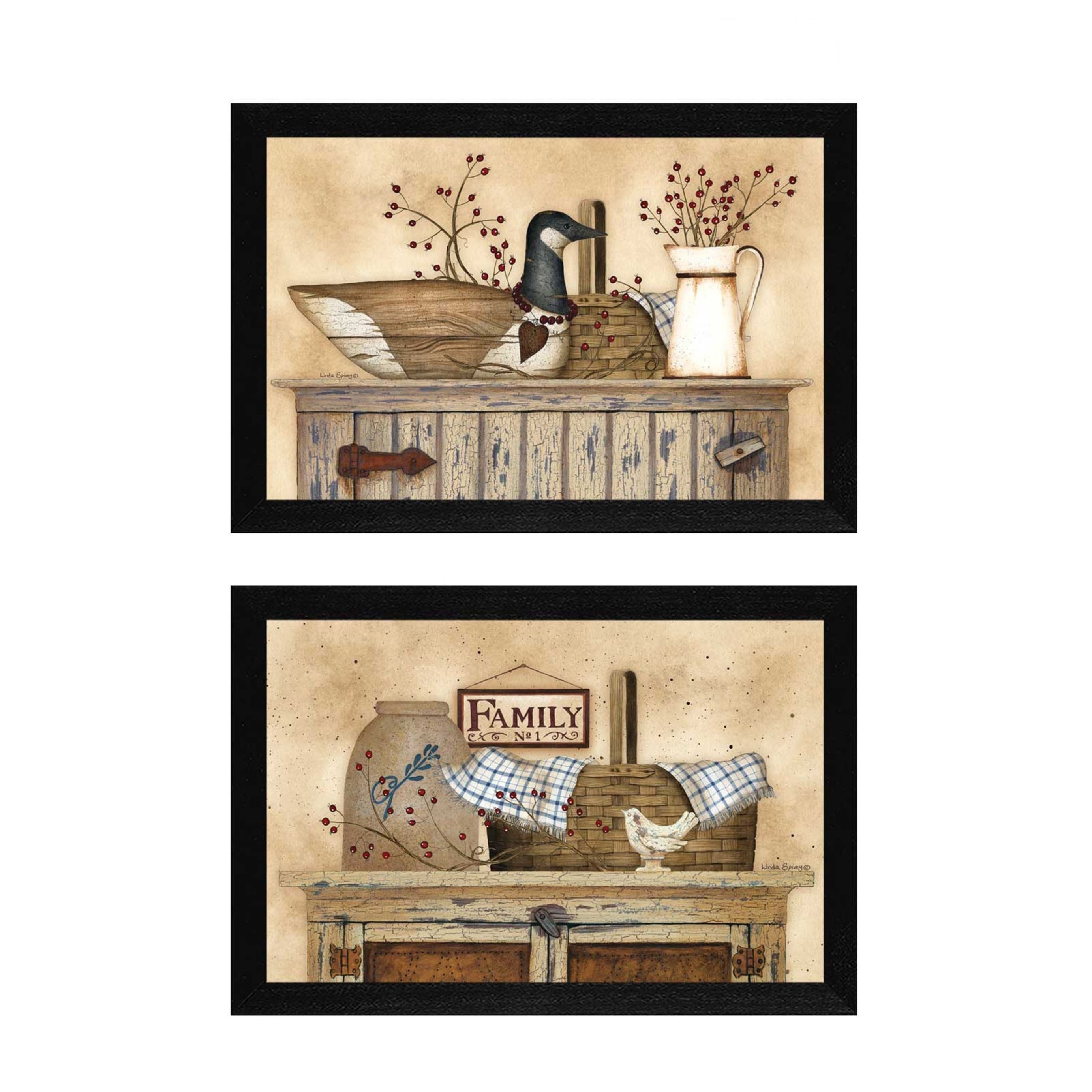 "Rustic Still Life Collection" 2-Piece Vignette By Linda Spivey, Printed Wall Art, Ready To Hang Framed Poster, Black Frame--1