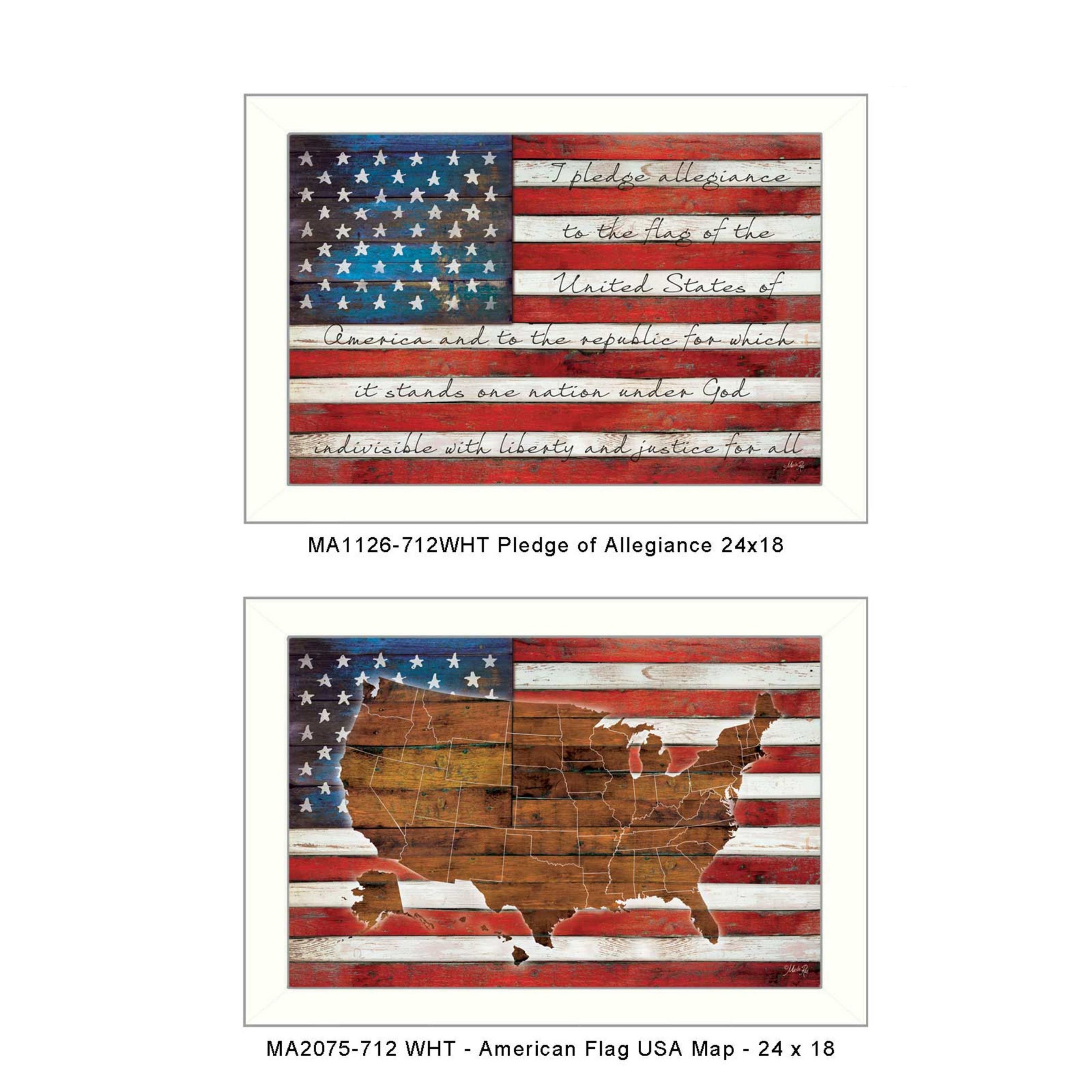 "American Flags Collection" 2-Piece Vignette By Marla Rae, Printed Wall Art, Ready To Hang Framed Poster, White Frame--1