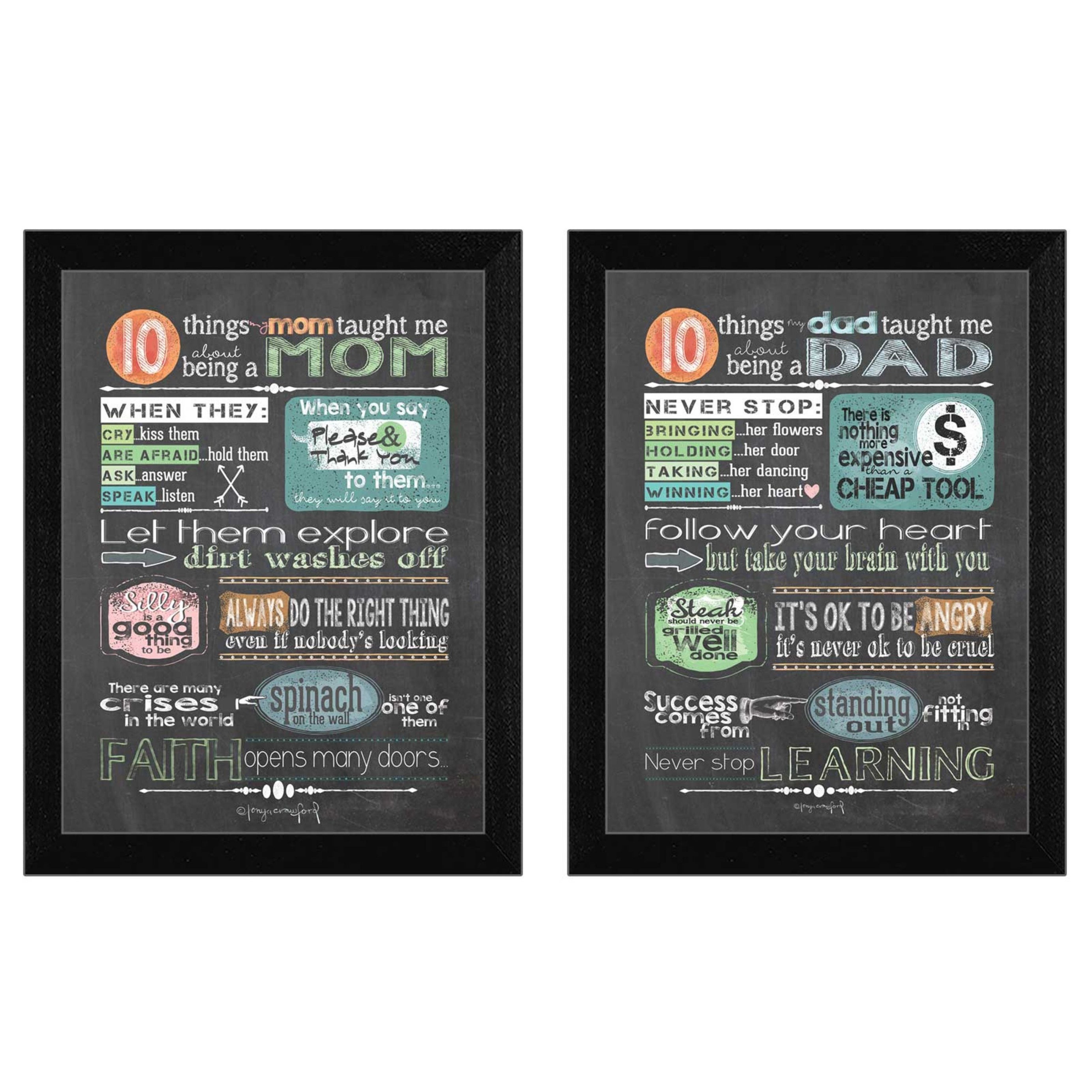 "Reminders from Mom and Dad Collection" 2-Piece Vignette By Tonya Crawford, Printed Wall Art, Ready To Hang Framed Poster, Black Frame--1