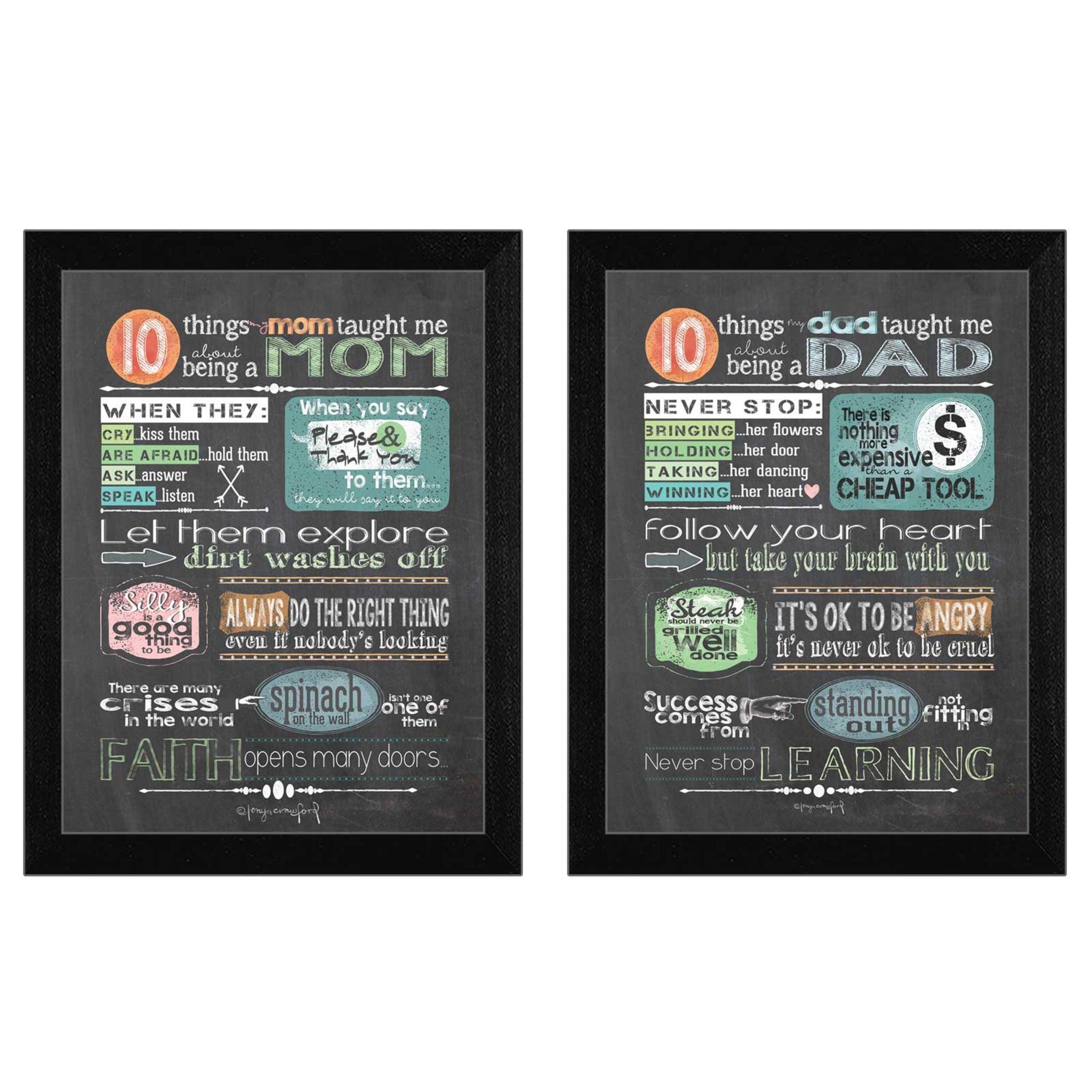 "Reminders from Mom and Dad Collection" 2-Piece Vignette By Tonya Crawford, Printed Wall Art, Ready To Hang Framed Poster, Black Frame--1