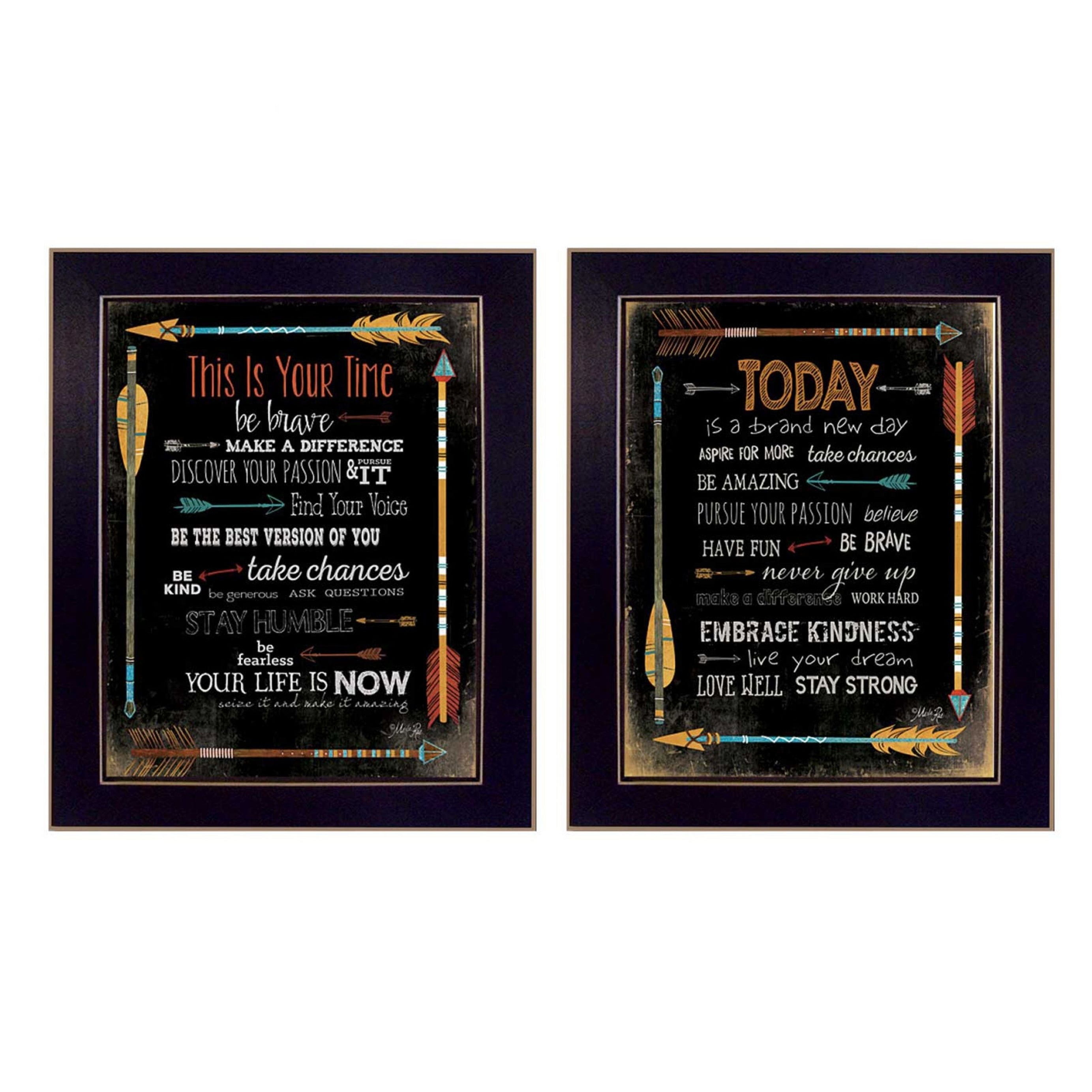 "Arrows II Collection" 2-Piece Vignette By Marla Rae, Printed Wall Art, Ready To Hang Framed Poster, Black Frame--1