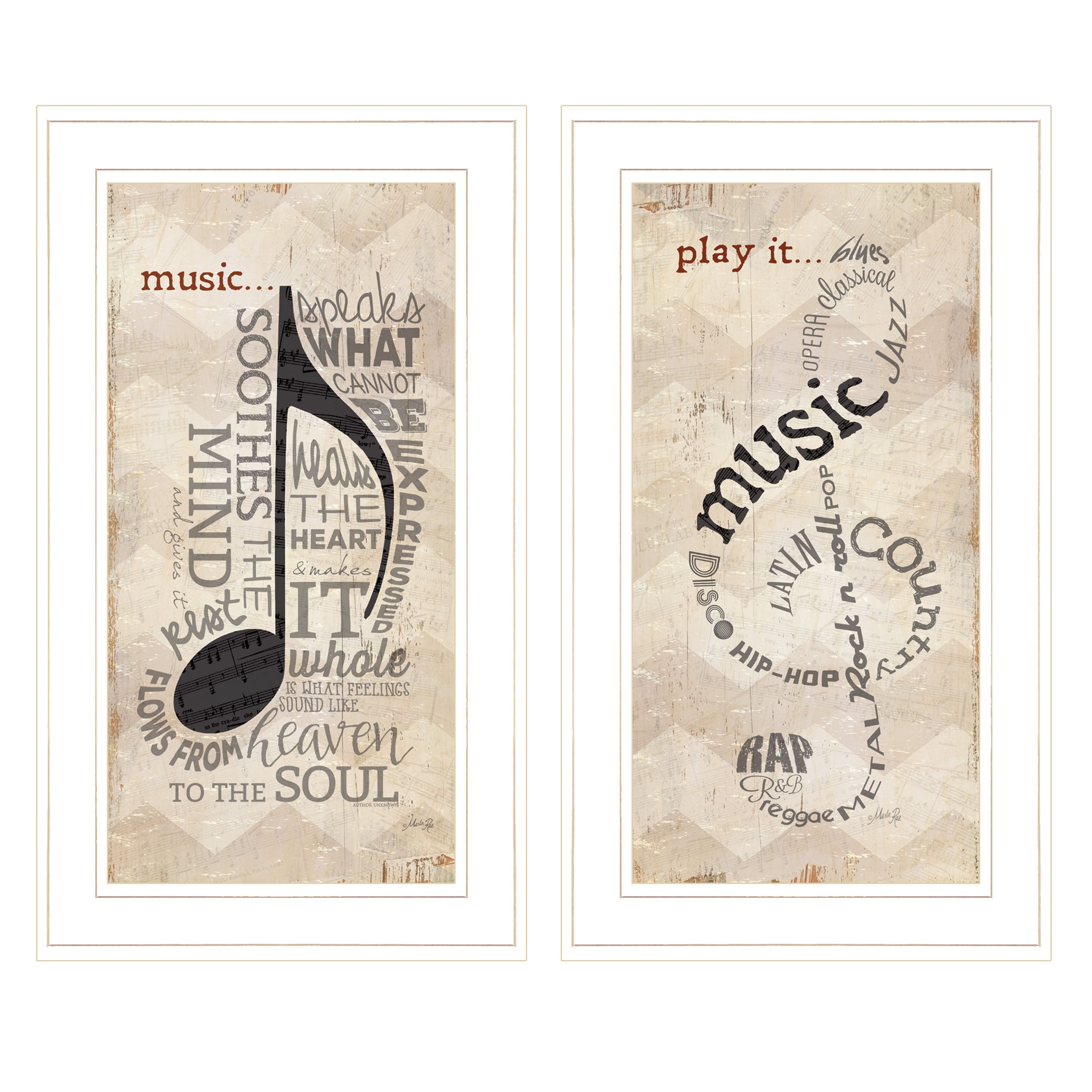 "Music Collection" 2-Piece Vignette By Marla Rae, White Frame--1