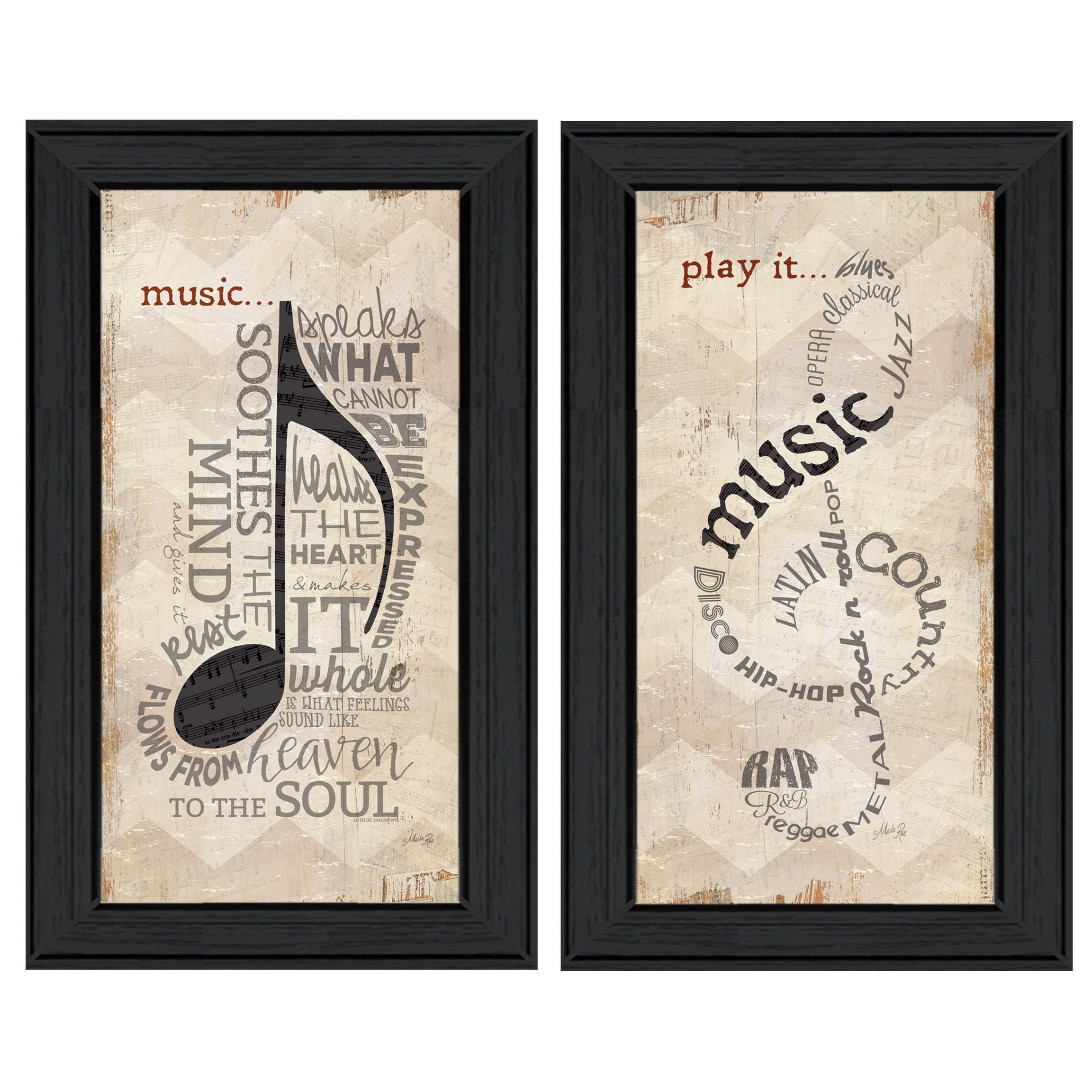 "Music Collection" 2-Piece Vignette By Marla Rae, Black Frame--1