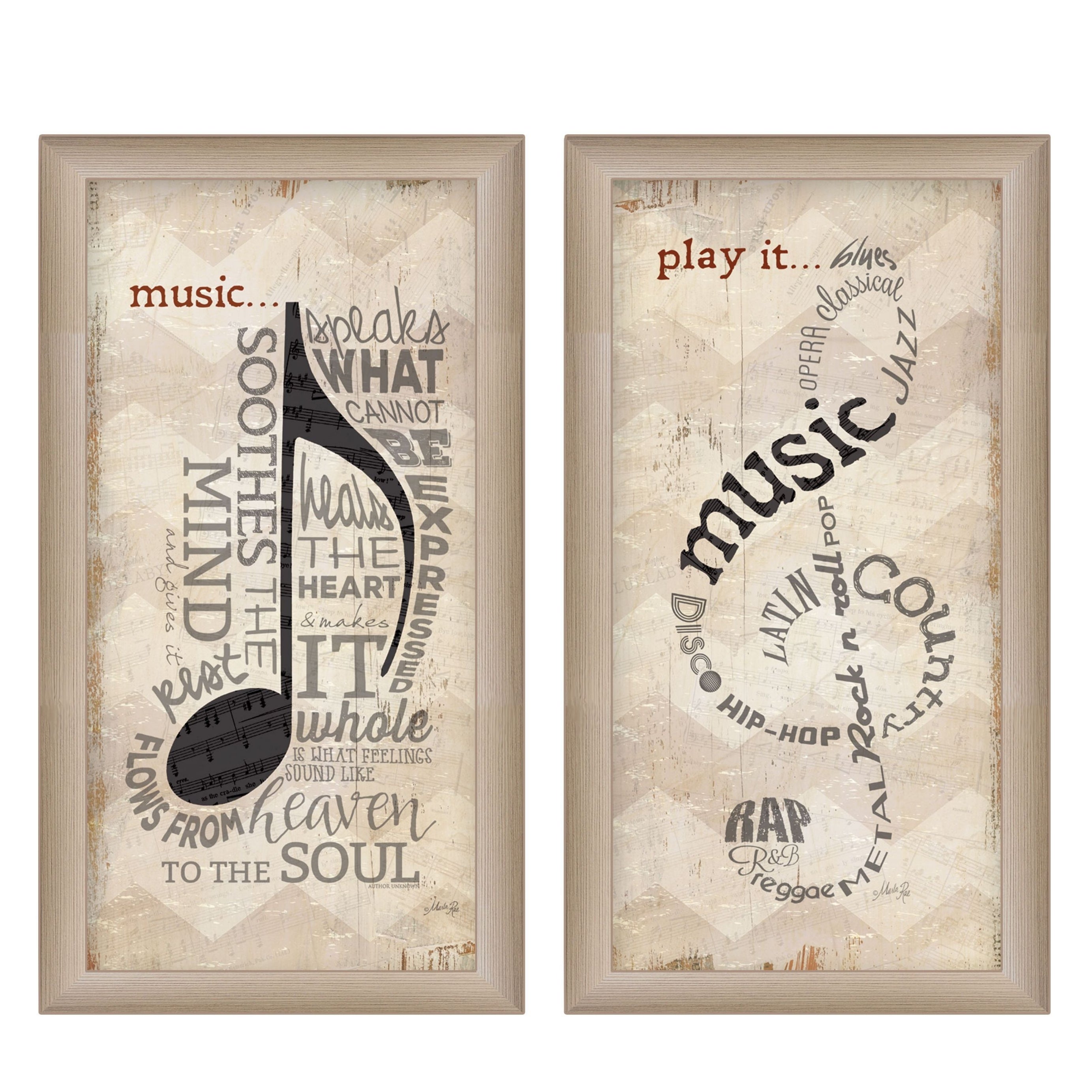 "Music Collection" 2-Piece Vignette By Marla Rae, Printed Wall Art, Ready To Hang Framed Poster, Beige Frame--1