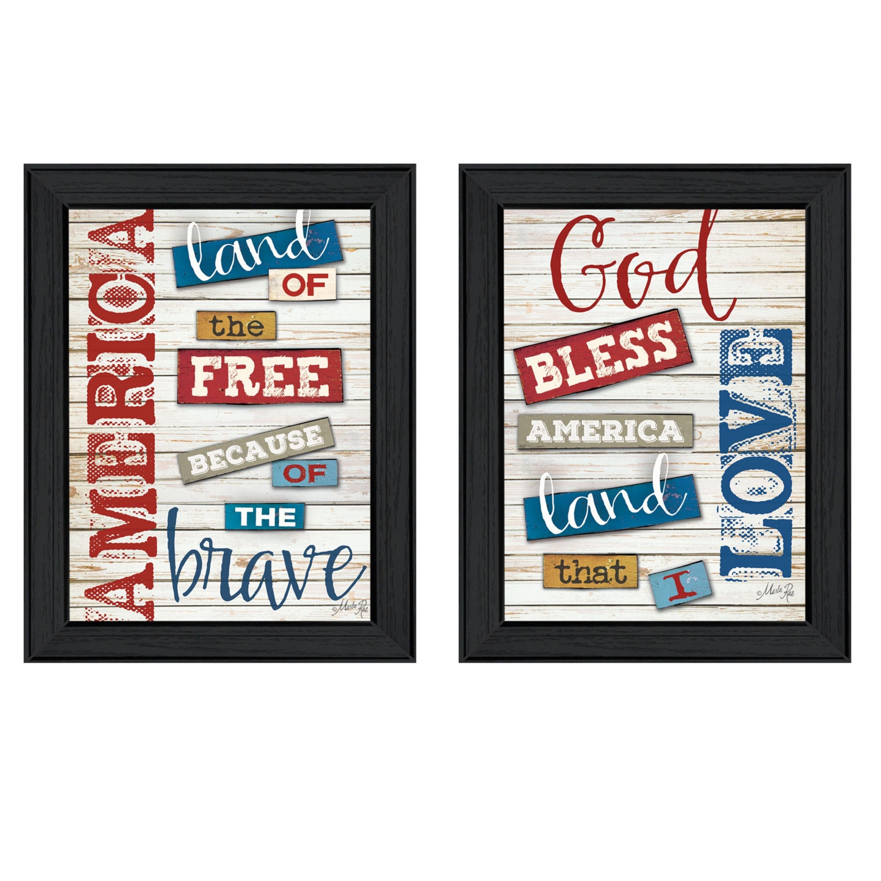 "American Collection" 2-Piece Vignette By Marla Rae, Printed Wall Art, Ready To Hang Framed Poster, Black Frame--1