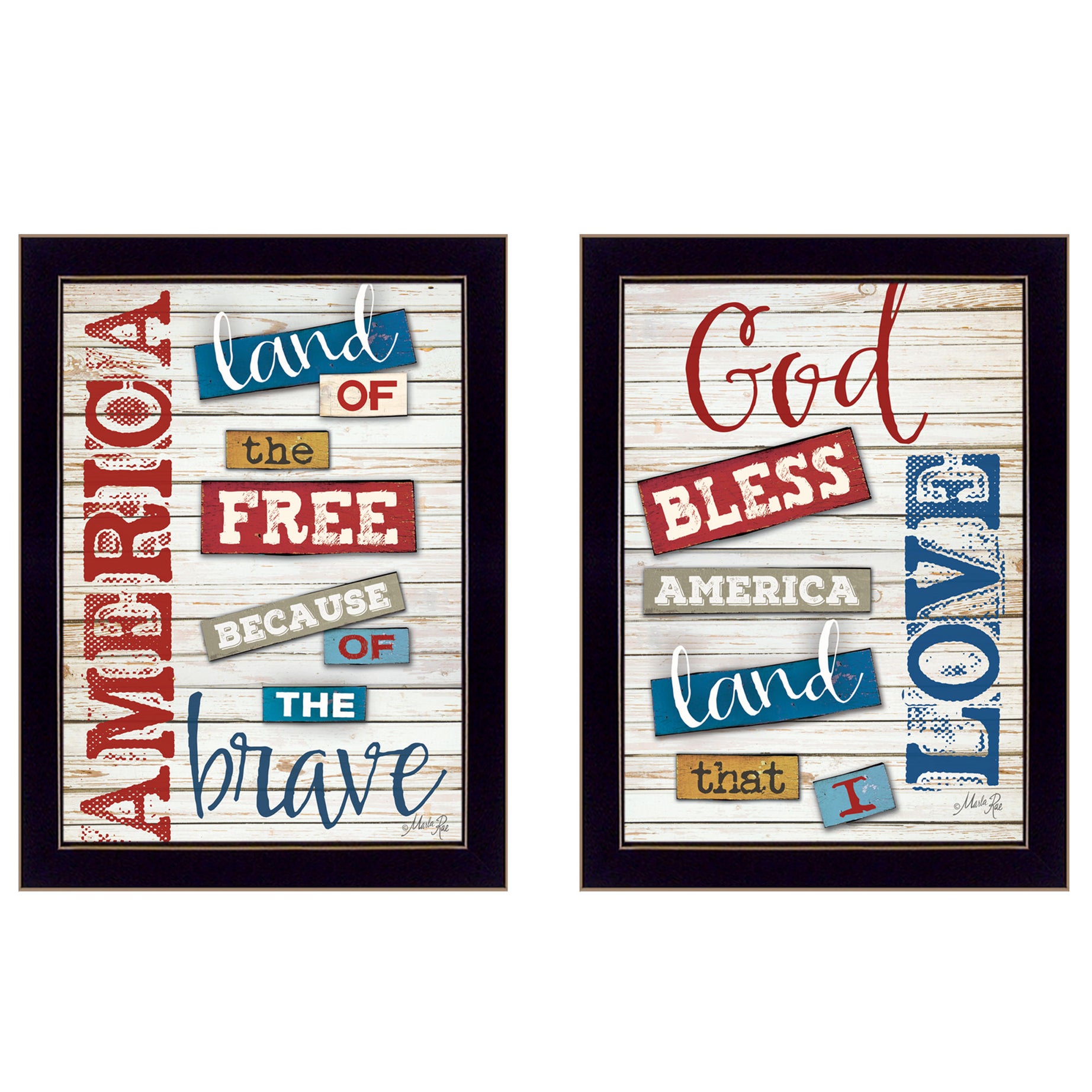 "American Collection" 2-Piece Vignette By Marla Rae, Printed Wall Art, Ready To Hang Framed Poster, Black Frame--1