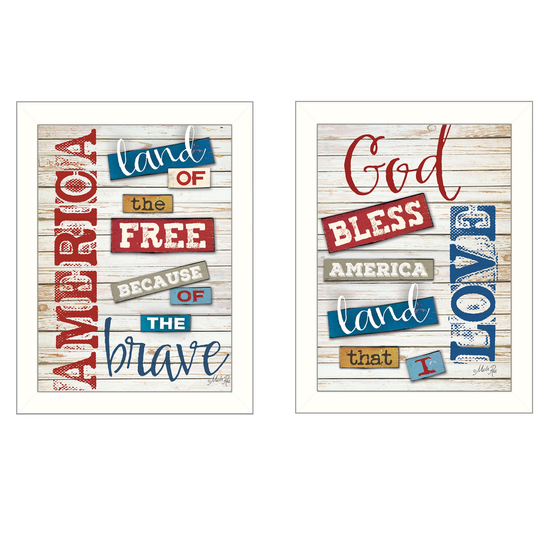 "American Collection" 2-Piece Vignette By Marla Rae, Printed Wall Art, Ready To Hang Framed Poster, White Frame--1