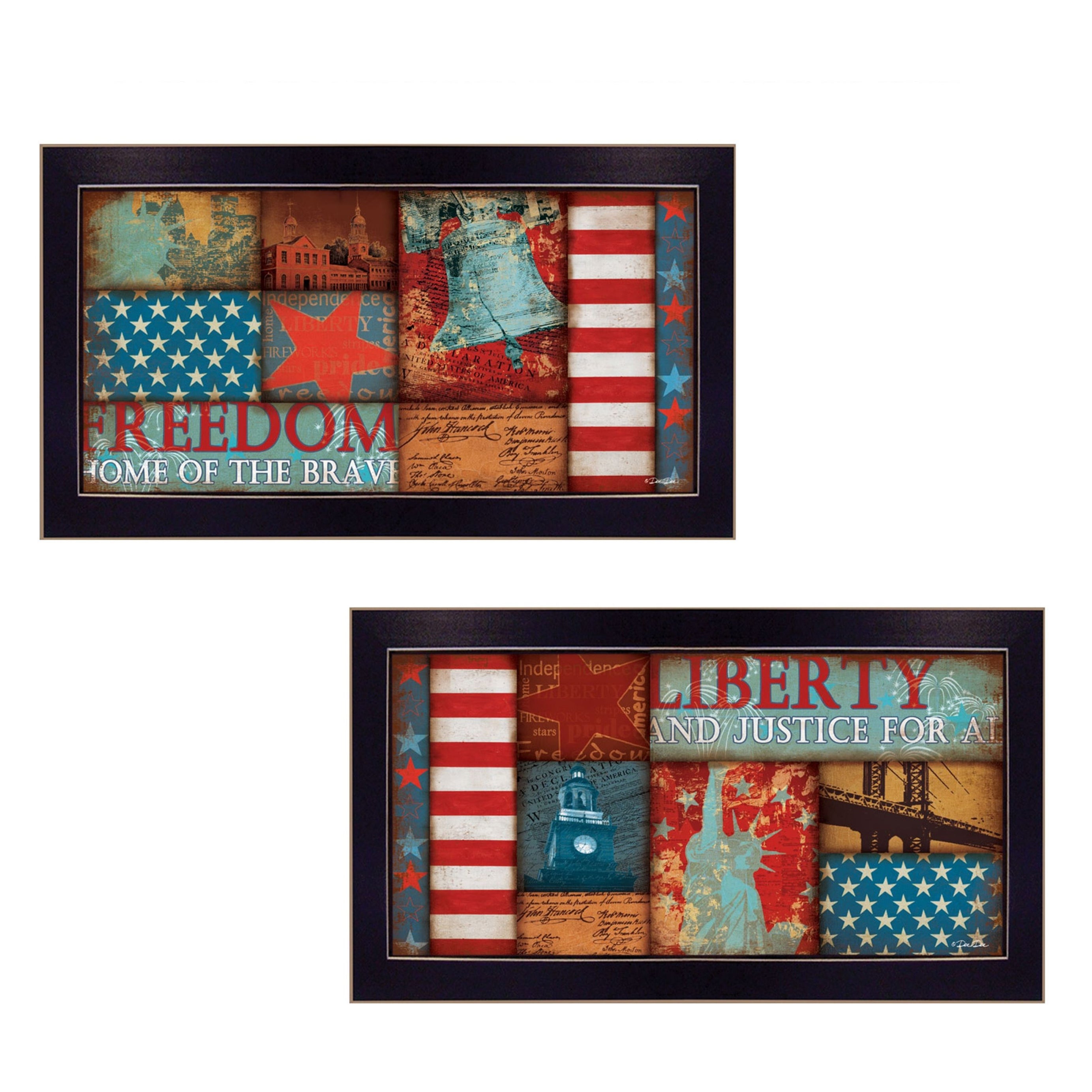 "Liberty and Freedom Collection" 2-Piece Vignette By Marla Rae, Printed Wall Art, Ready To Hang Framed Poster, Black Frame--1