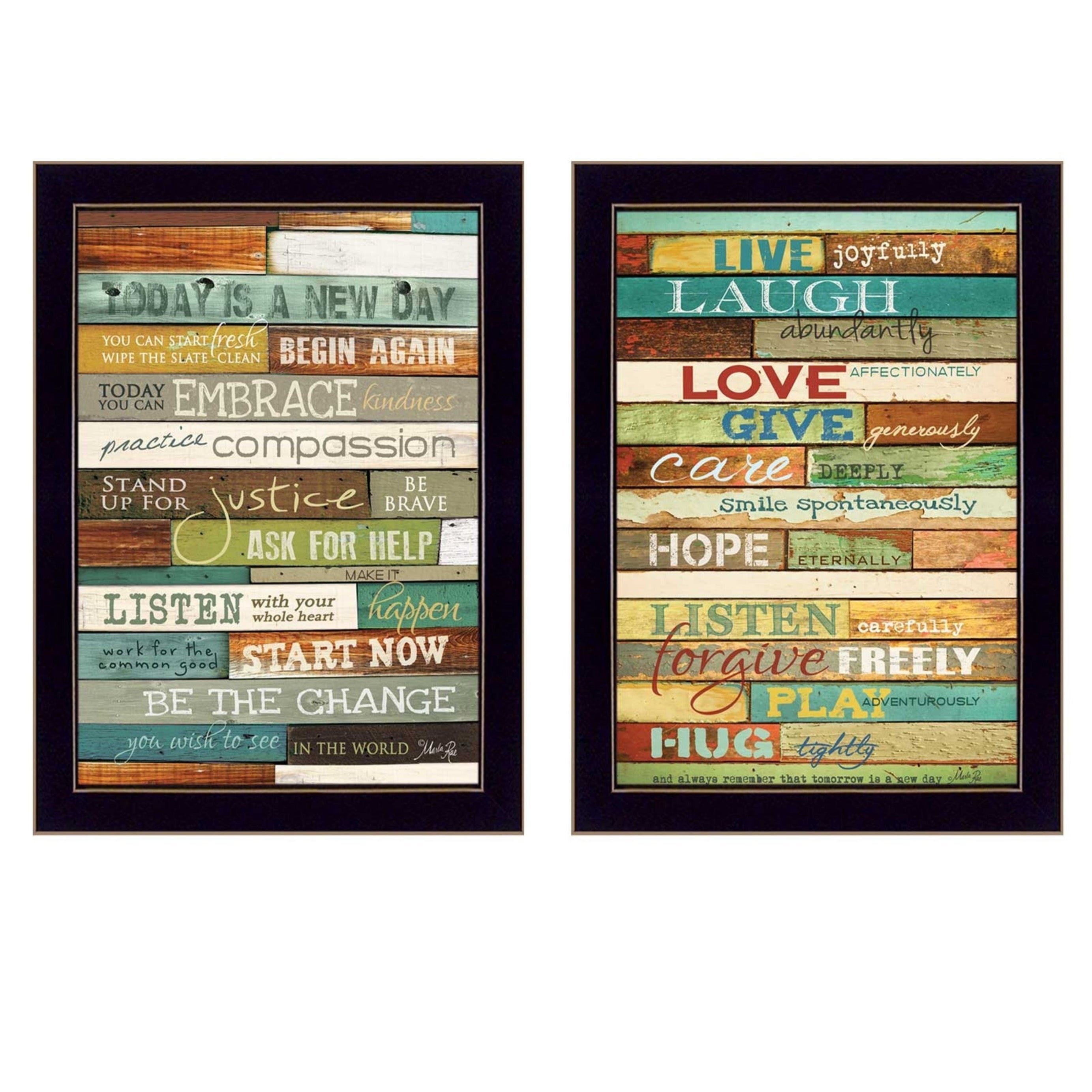 "Today is a New Day Collection" 2-Piece Vignette By Marla Rae, Printed Wall Art, Ready To Hang Framed Poster, Black Frame--1