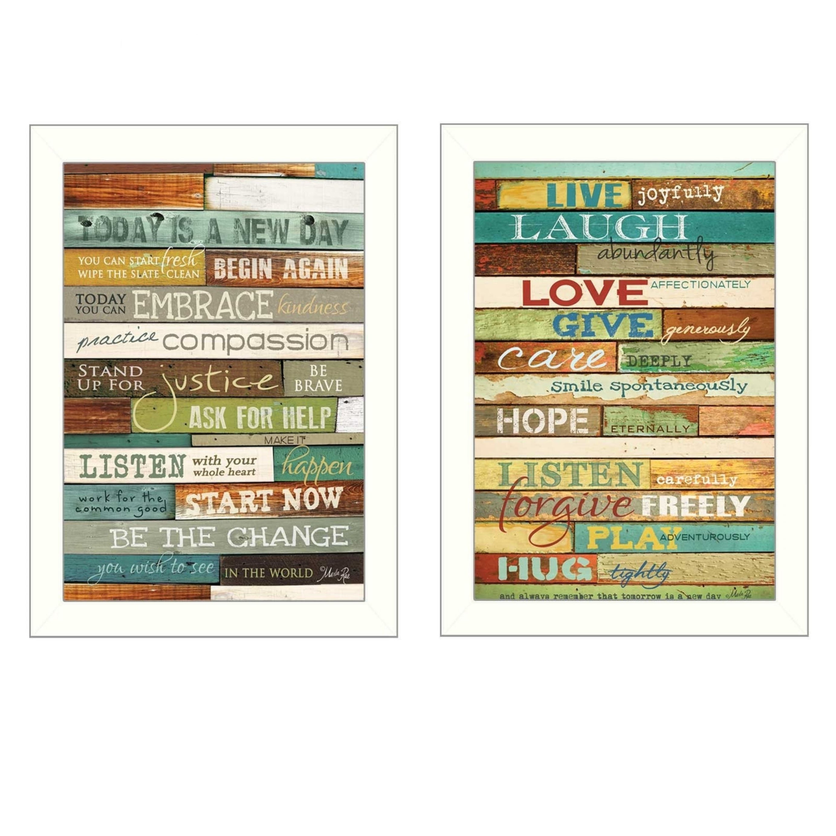 "Today is a New Day Collection" 2-Piece Vignette By Marla Rae, Printed Wall Art, Ready To Hang Framed Poster, White Frame--1