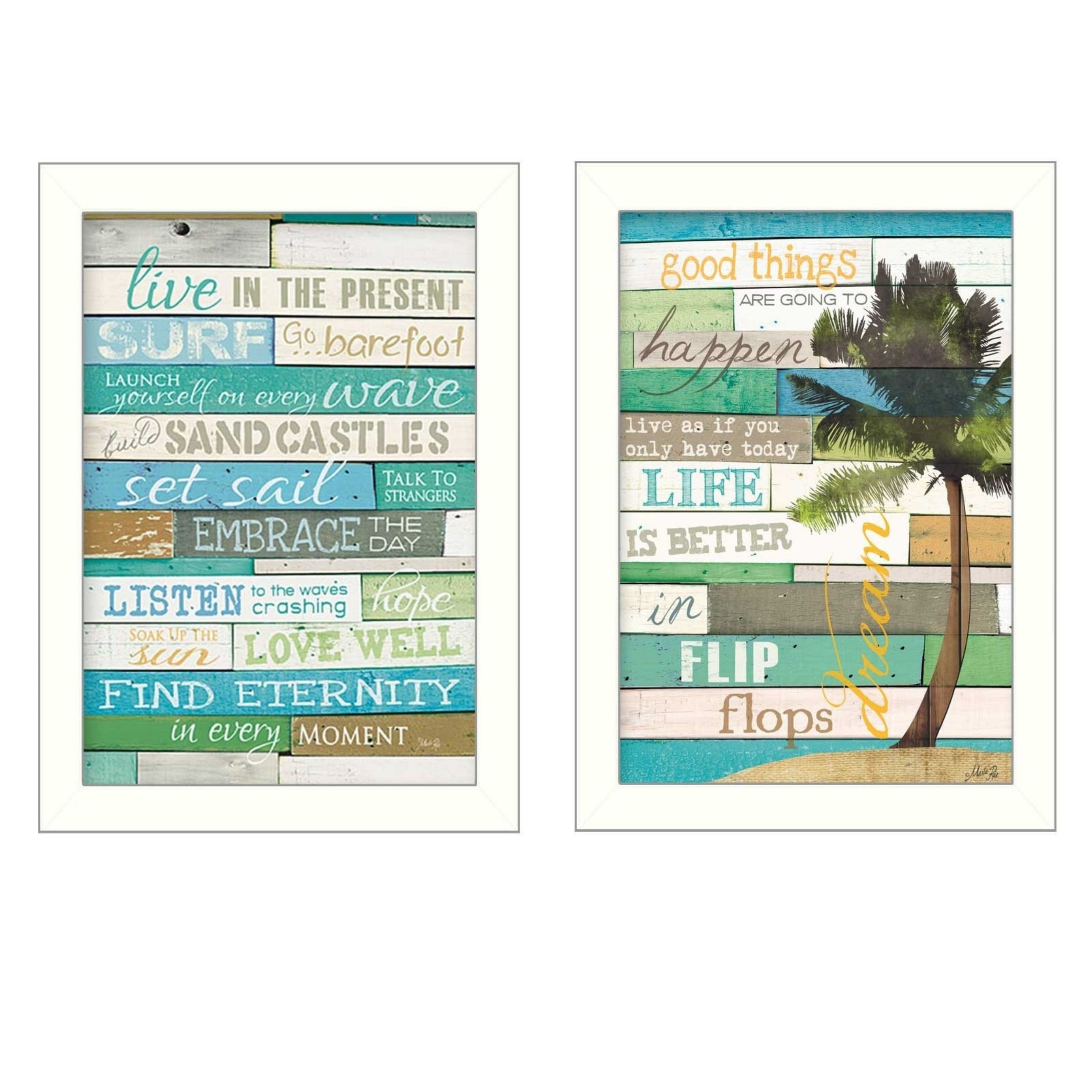 "Live in the Present Collection" 2-Piece Vignette By Marla Rae, Printed Wall Art, Ready To Hang Framed Poster, White Frame--1