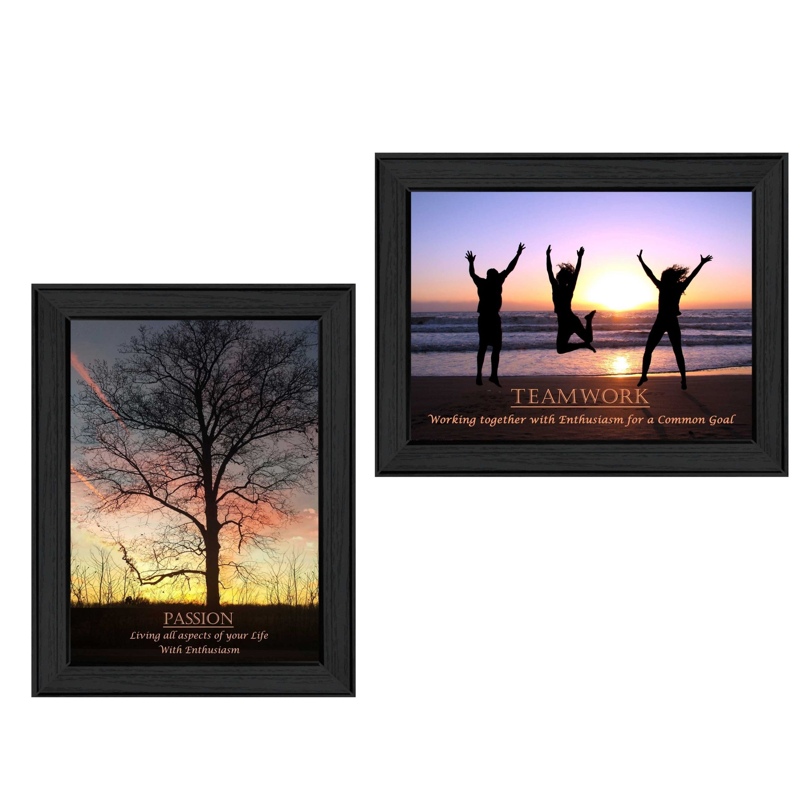 "Passion and Teamwork Collection" 2-Piece Vignette By Trendy Decor4U, Printed Wall Art, Ready To Hang Framed Poster, Black Frame--1