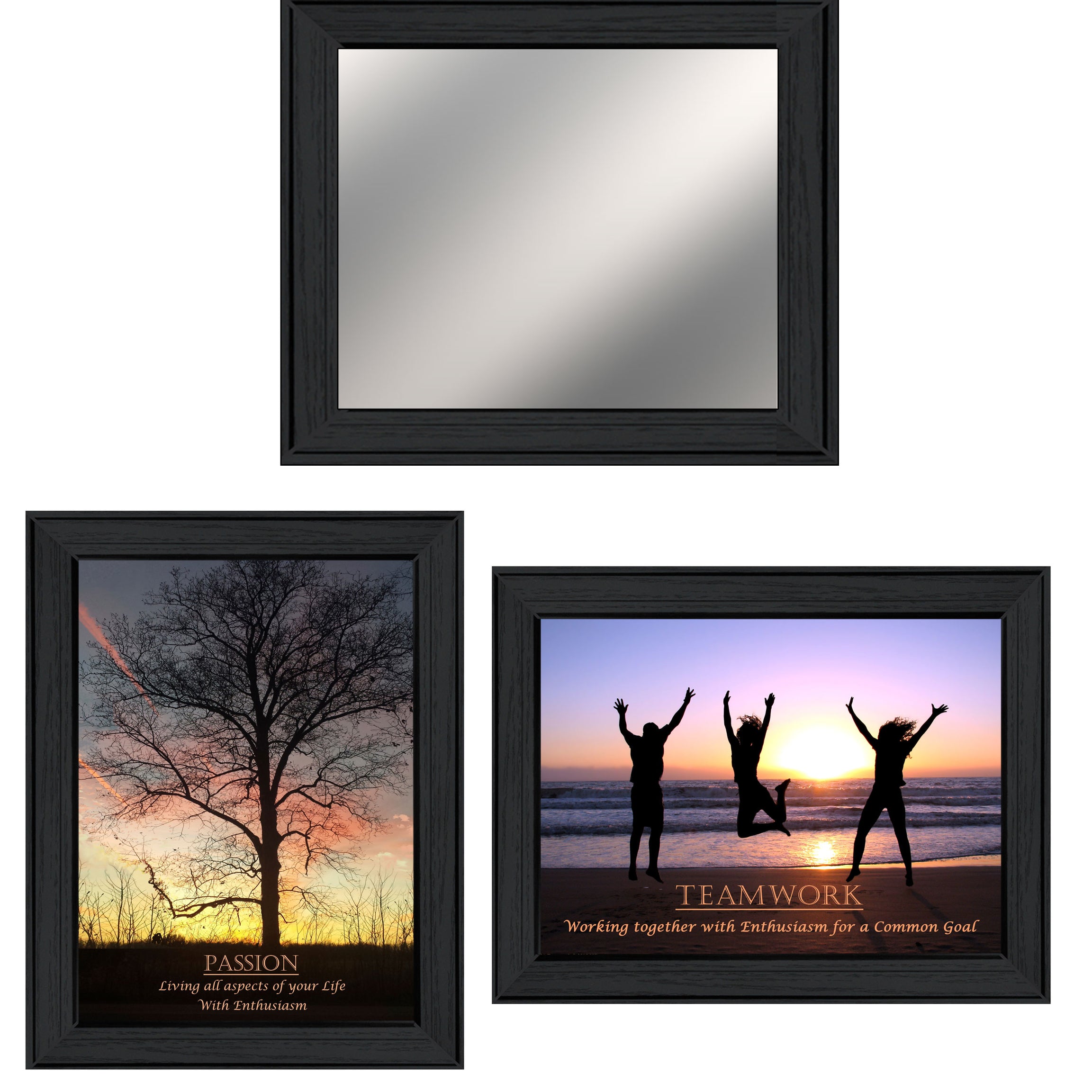 "Passion & Teamwork" 3-Piece Vignette By Trendy Decor 4U, Ready to Hang Framed Print, Black Frame--1