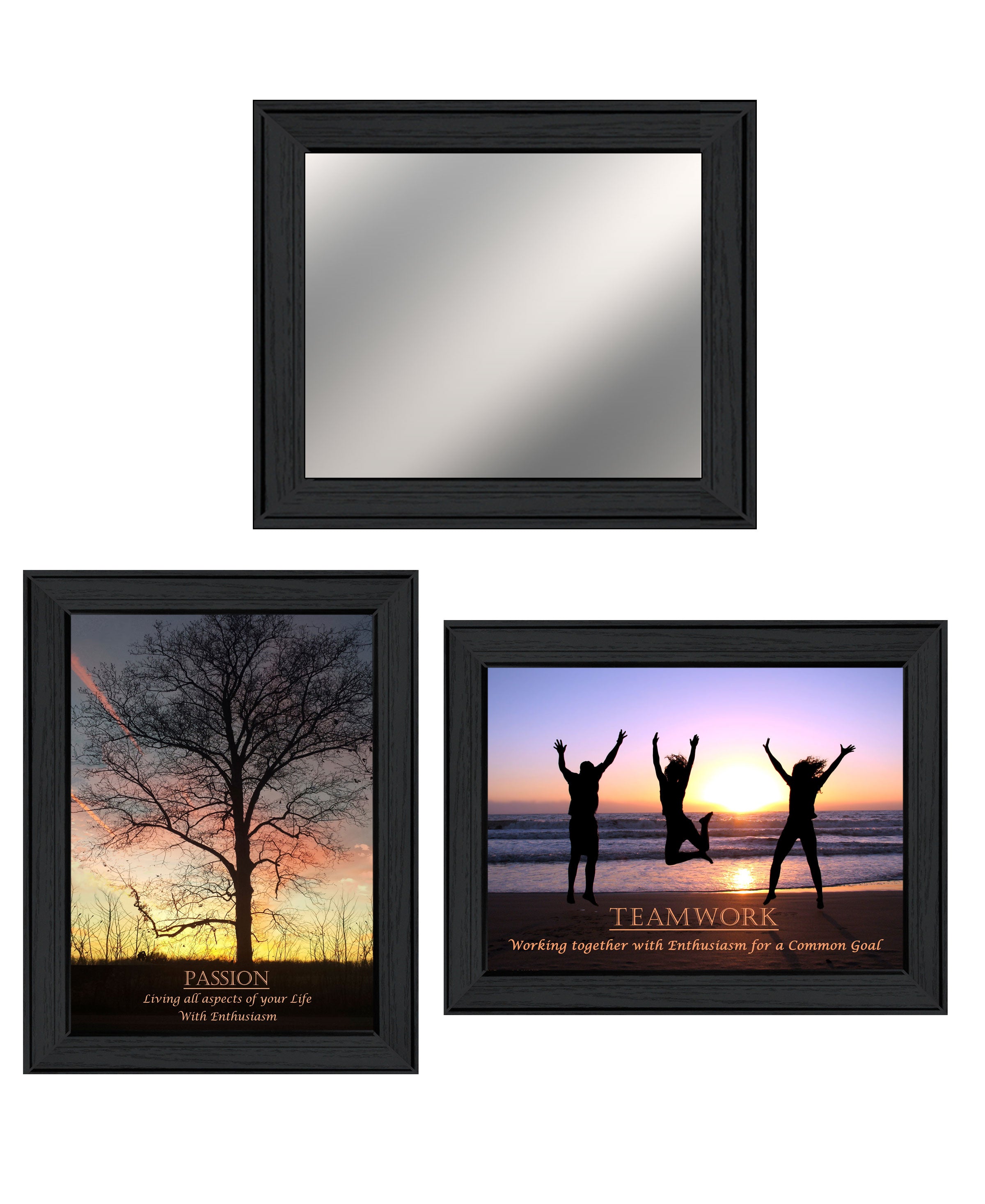 "Passion & Teamwork" 3-Piece Vignette By Trendy Decor 4U, Ready to Hang Framed Print, Black Frame--1