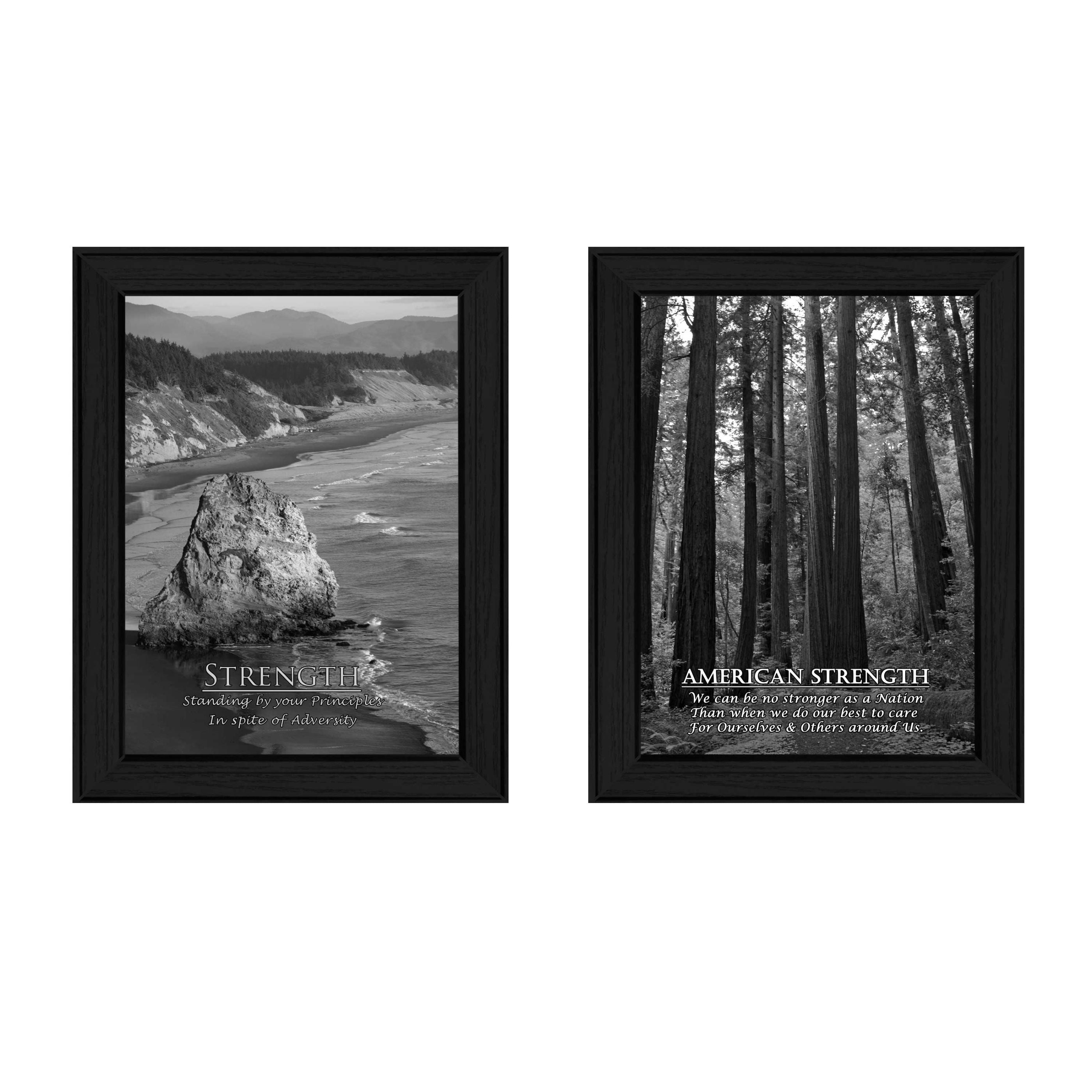 "Strength Collection" 2-Piece Vignette By Trendy Decor4U, Printed Wall Art, Ready To Hang Framed Poster, Black Frame--1