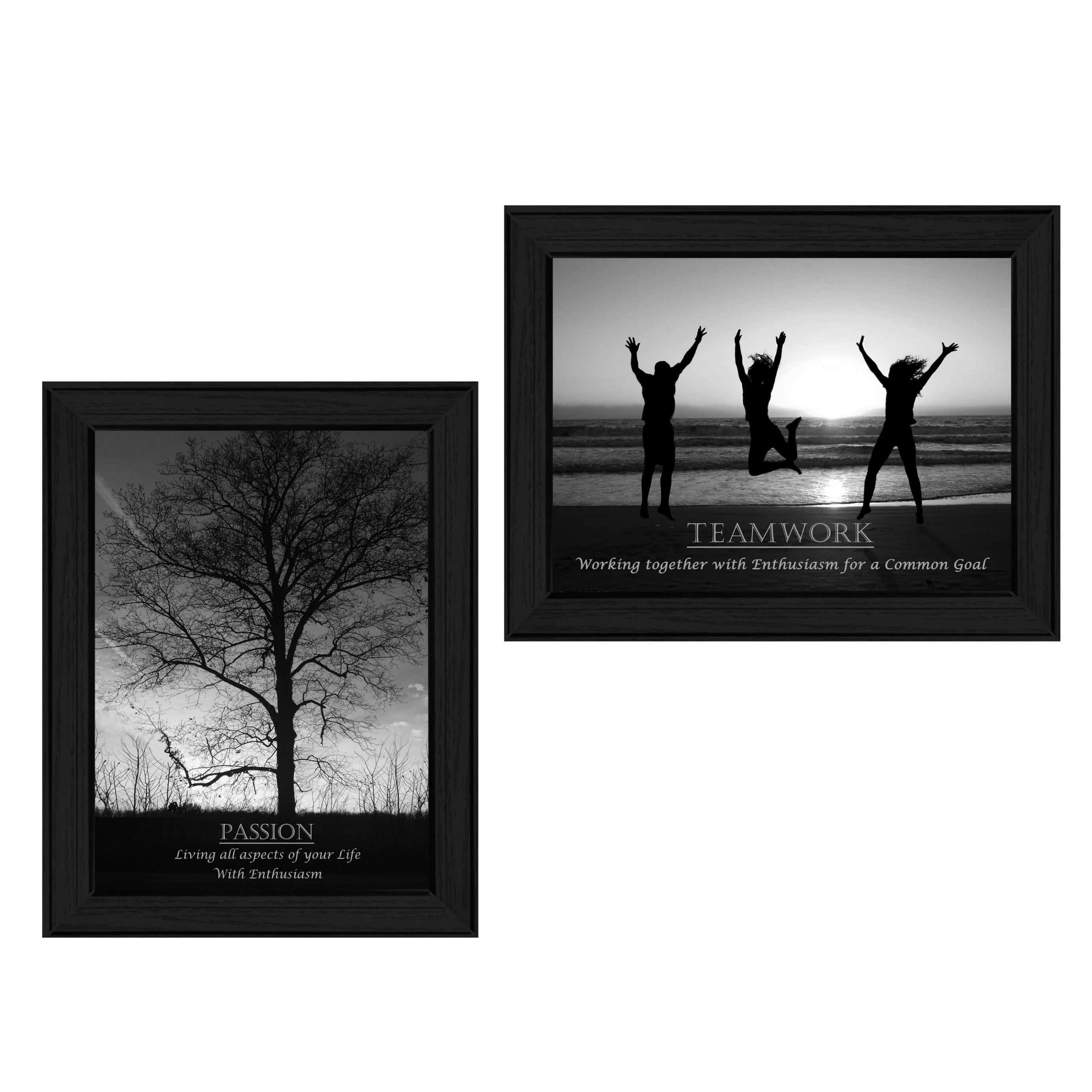 "Passion and Teamwork by Collection" 2-Piece Vignette By Trendy Decor4U, Printed Wall Art, Ready To Hang Framed Poster, Black Frame--1