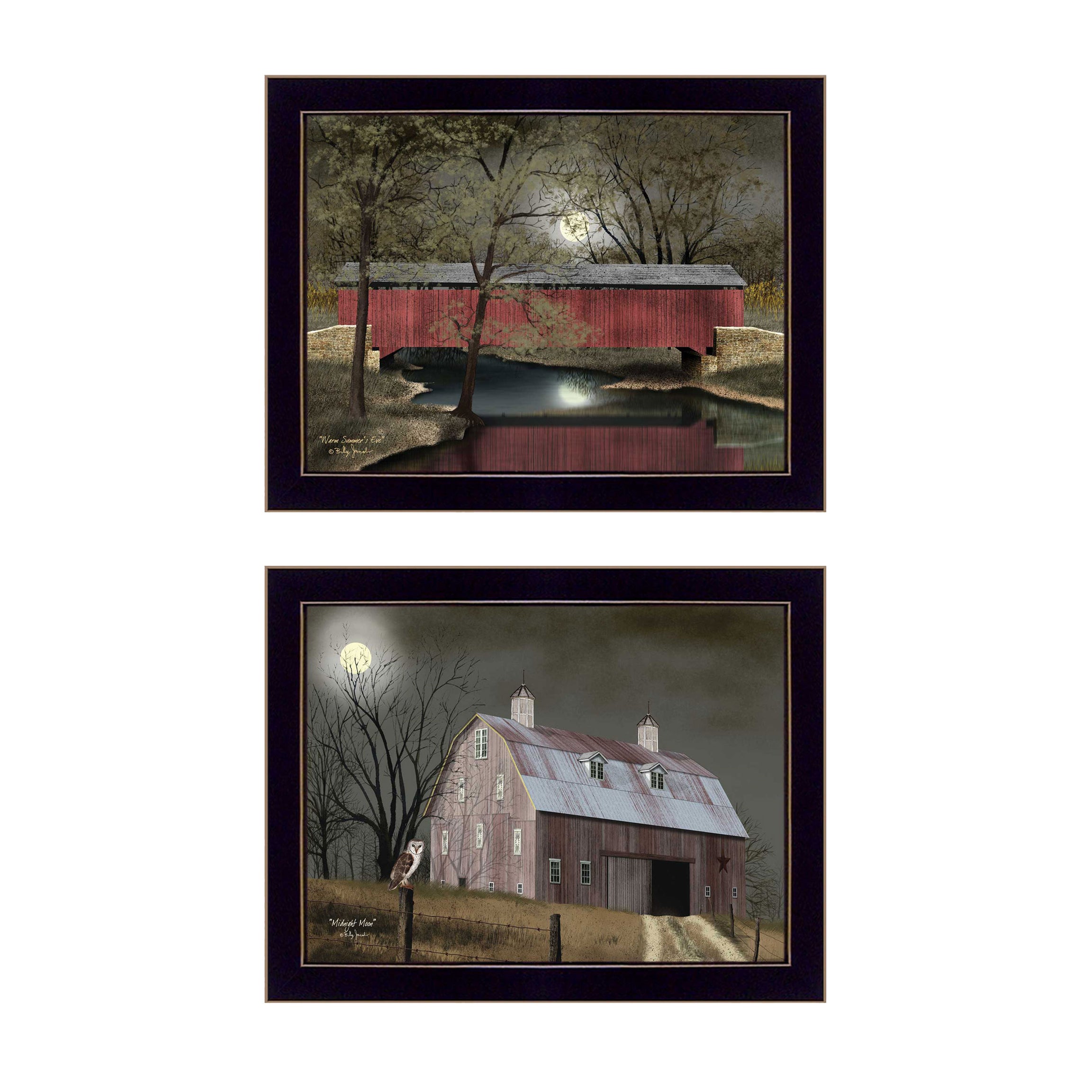 "Midnight Moon Collection" 2-Piece Vignette By Billy Jacobs, Printed Wall Art, Ready To Hang Framed Poster, Black Frame--1