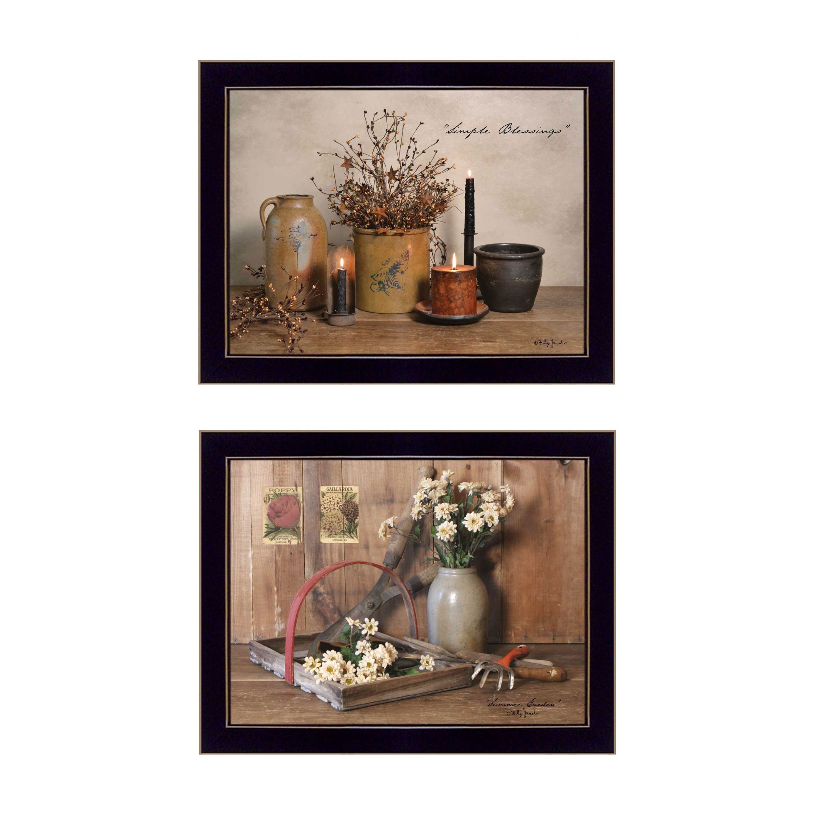 "Simple Blessings Collection" 2-Piece Vignette By Billy Jacobs, Printed Wall Art, Ready To Hang Framed Poster, Black Frame--1