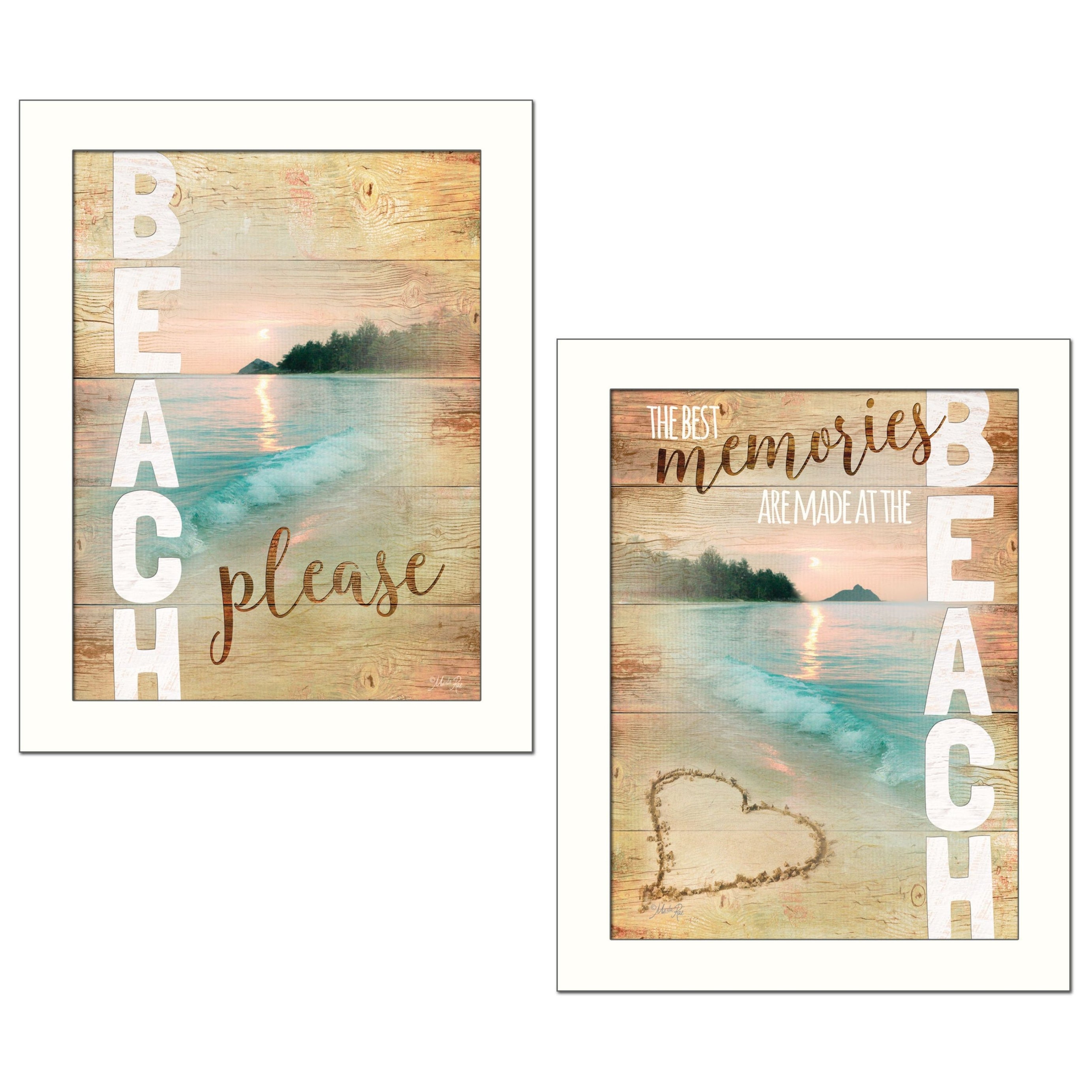 "Beach Please Collection" 2-Piece Vignette By Marla Rae, Printed Wall Art, Ready To Hang Framed Poster, White Frame--1