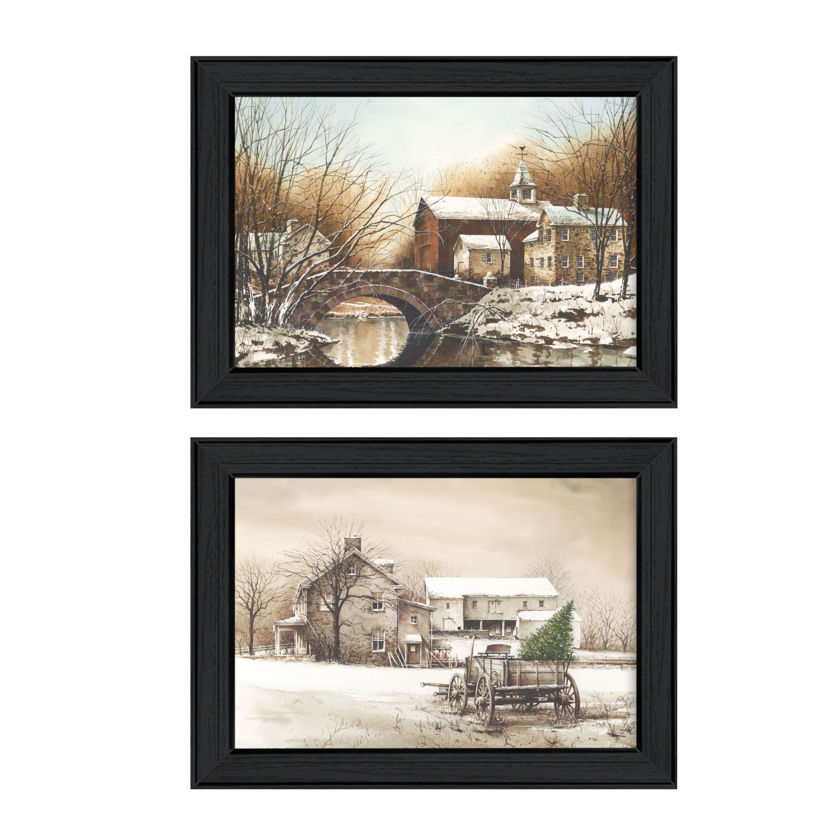 "Winter Reflections Collection" 2-Piece Vignette By John Rossini, Printed Wall Art, Ready To Hang Framed Poster, Black Frame--1