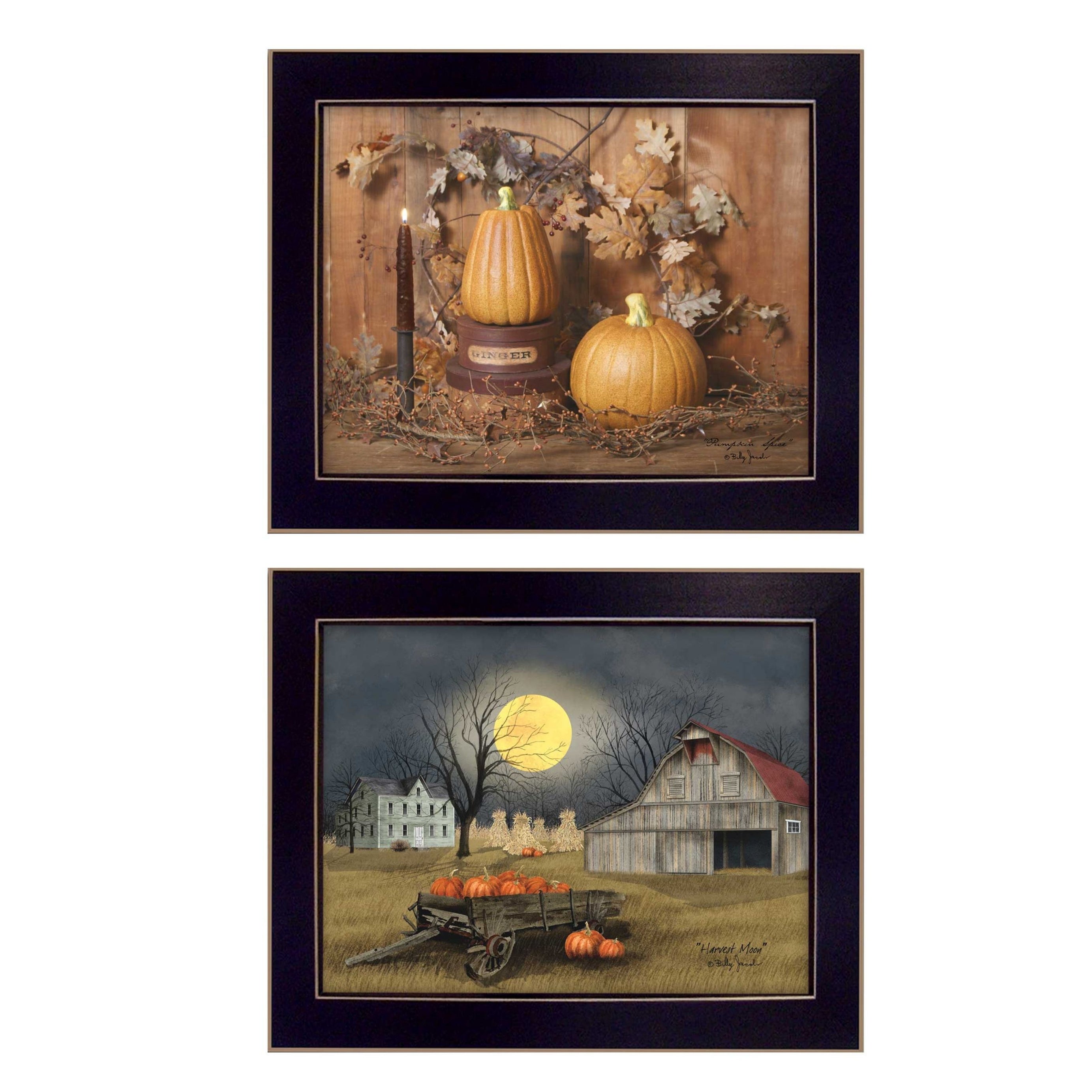 "Pumpkin Space Harvest Collection" 2-Piece Vignette By Billy Jacobs, Printed Wall Art, Ready To Hang Framed Poster, Black Frame--1