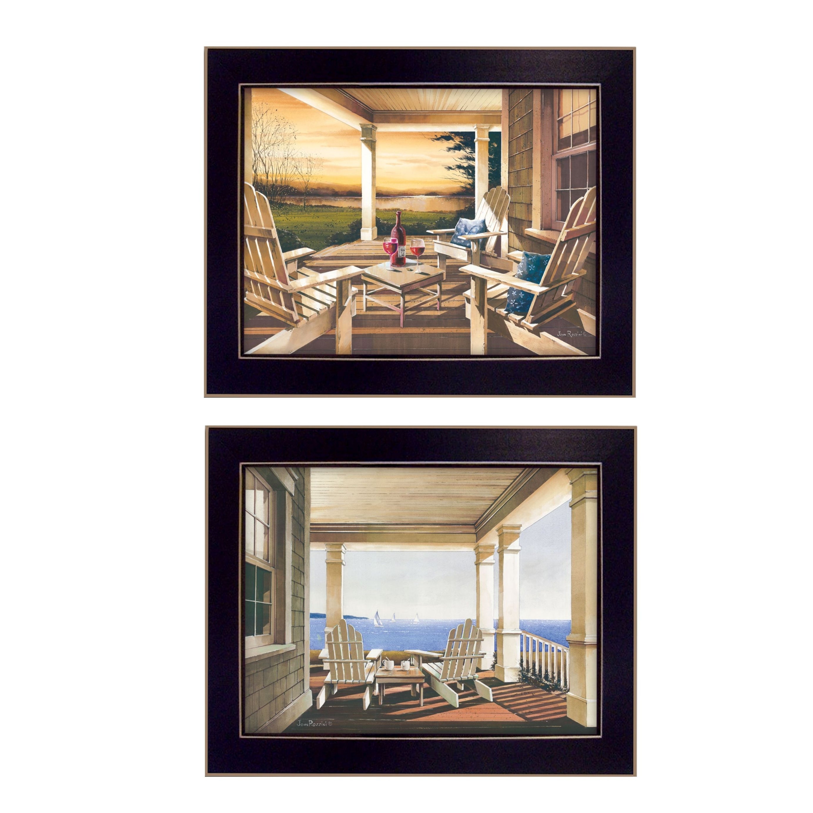 "Veranda Views Collection" 2-Piece Vignette By John Rossini, Printed Wall Art, Ready To Hang Framed Poster, Black Frame--1