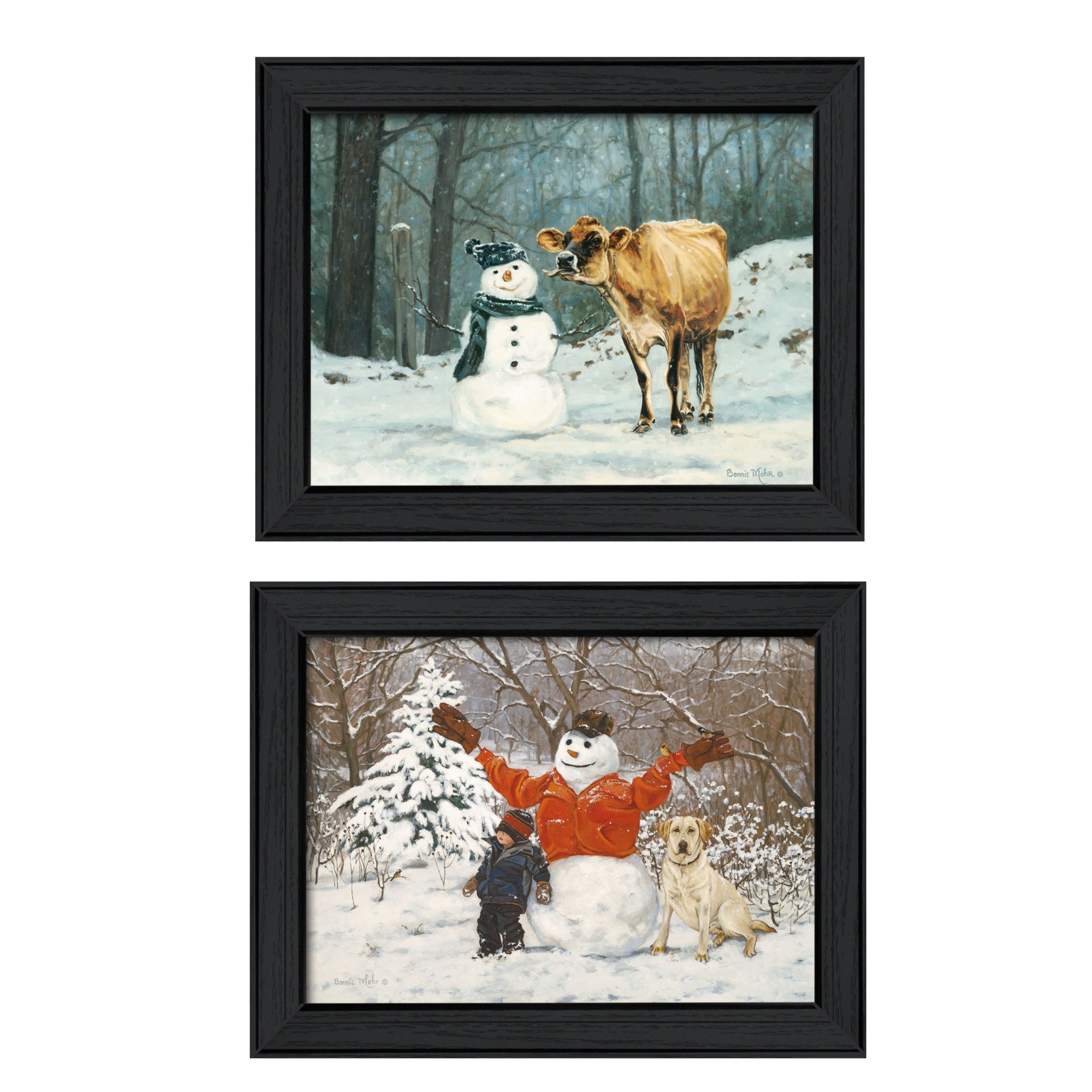 "Snow Buddies Collection" 2-Piece Vignette By Bonnie Mohr, Printed Wall Art, Ready To Hang Framed Poster, Black Frame--1