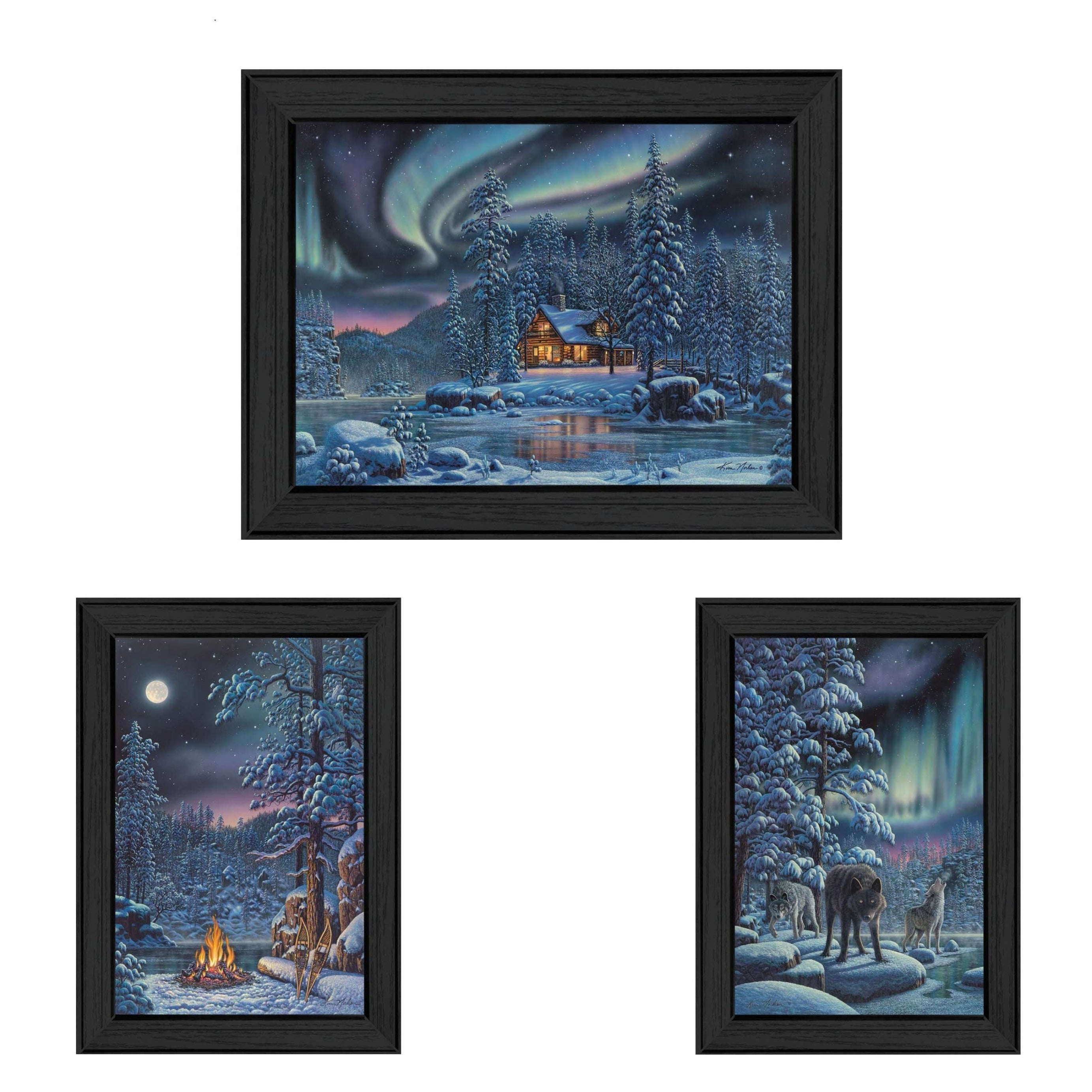 "Rivers Of Light Collection" 3-Piece Vignette By Kim Norlien, Printed Wall Art, Ready To Hang Framed Poster, Black Frame--1