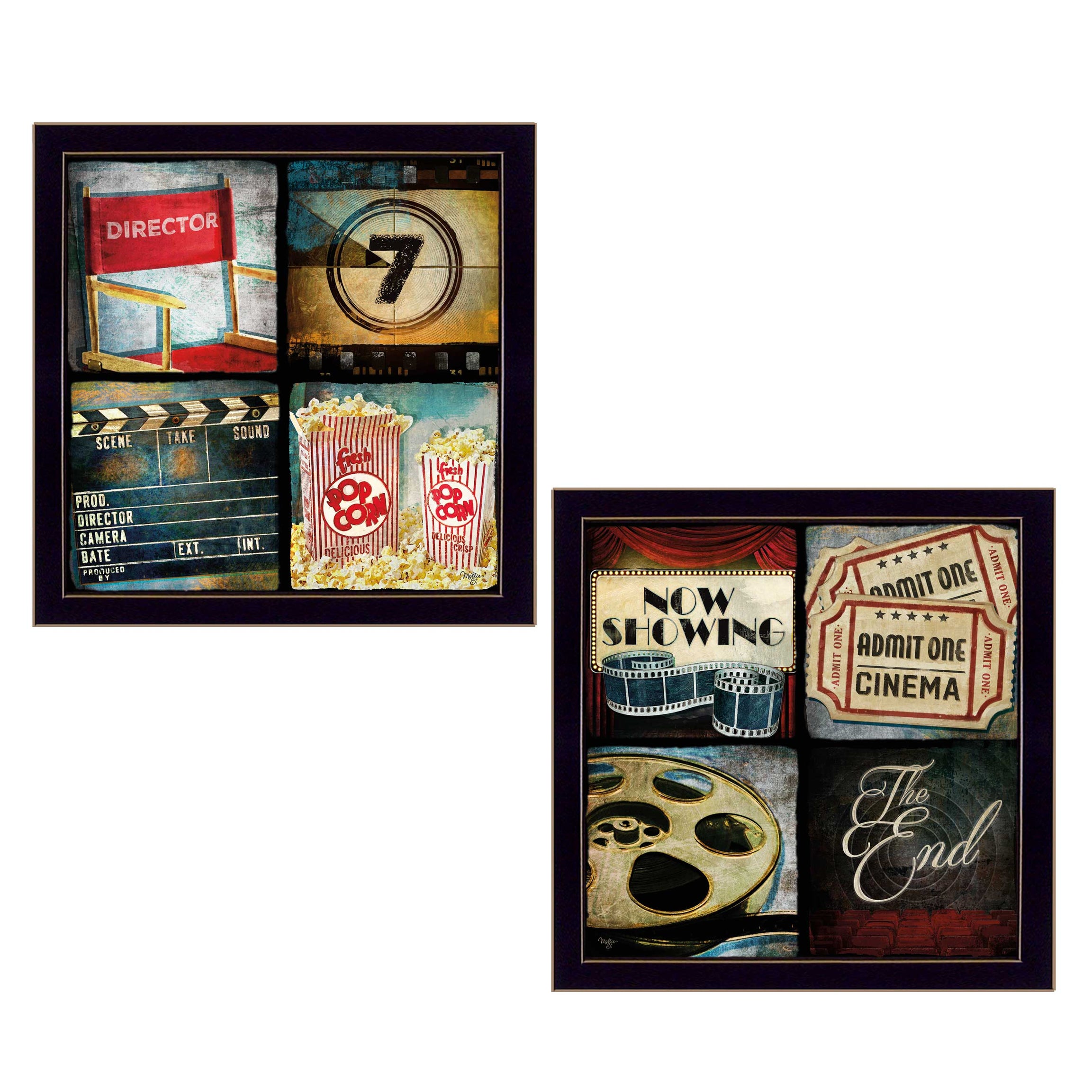 "At The Movies Collection" 2-Piece Vignette By Mollie B., Printed Wall Art, Ready To Hang Framed Poster, Black Frame--1