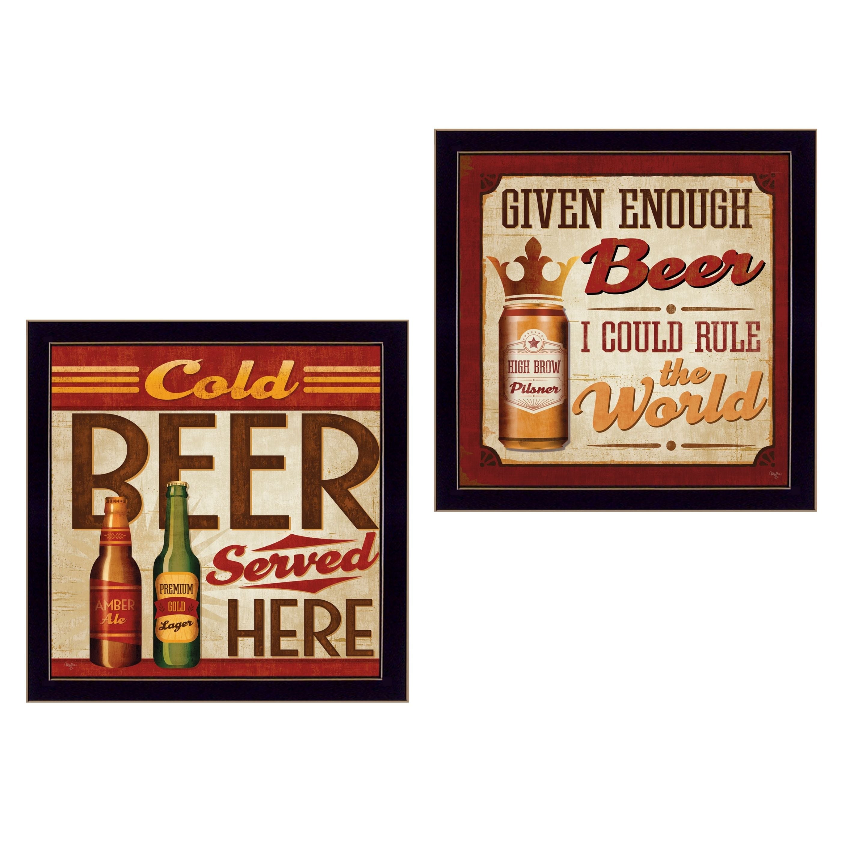 "Beer II Cold Beer Served Here Collection" 2-Piece Vignette By Mollie B., Printed Wall Art, Ready To Hang Framed Poster, Black Frame--1