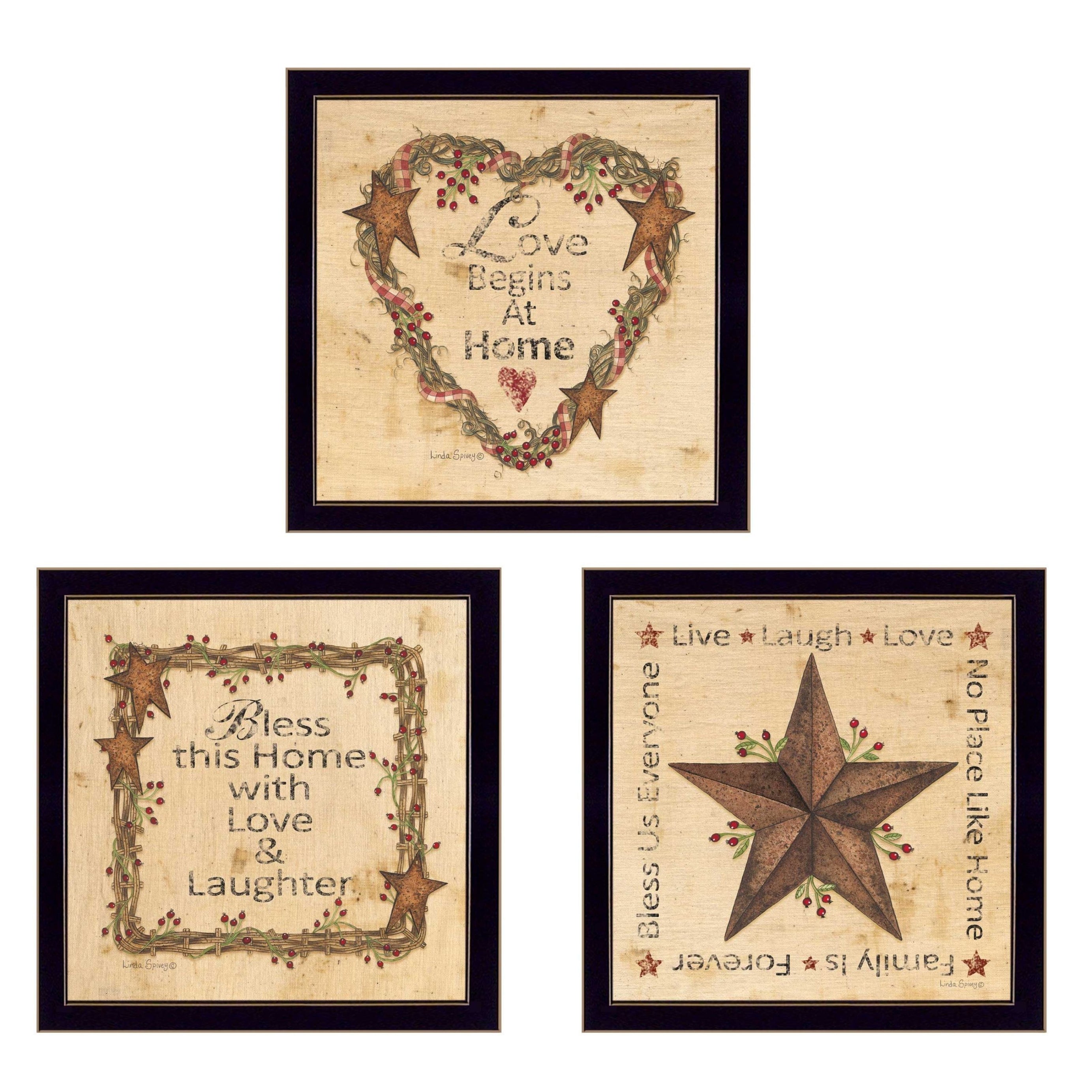 "Love Begins at Home Collection" 3-Piece Vignette By Linda Spivey, Printed Wall Art, Ready To Hang Framed Poster, Black Frame--1