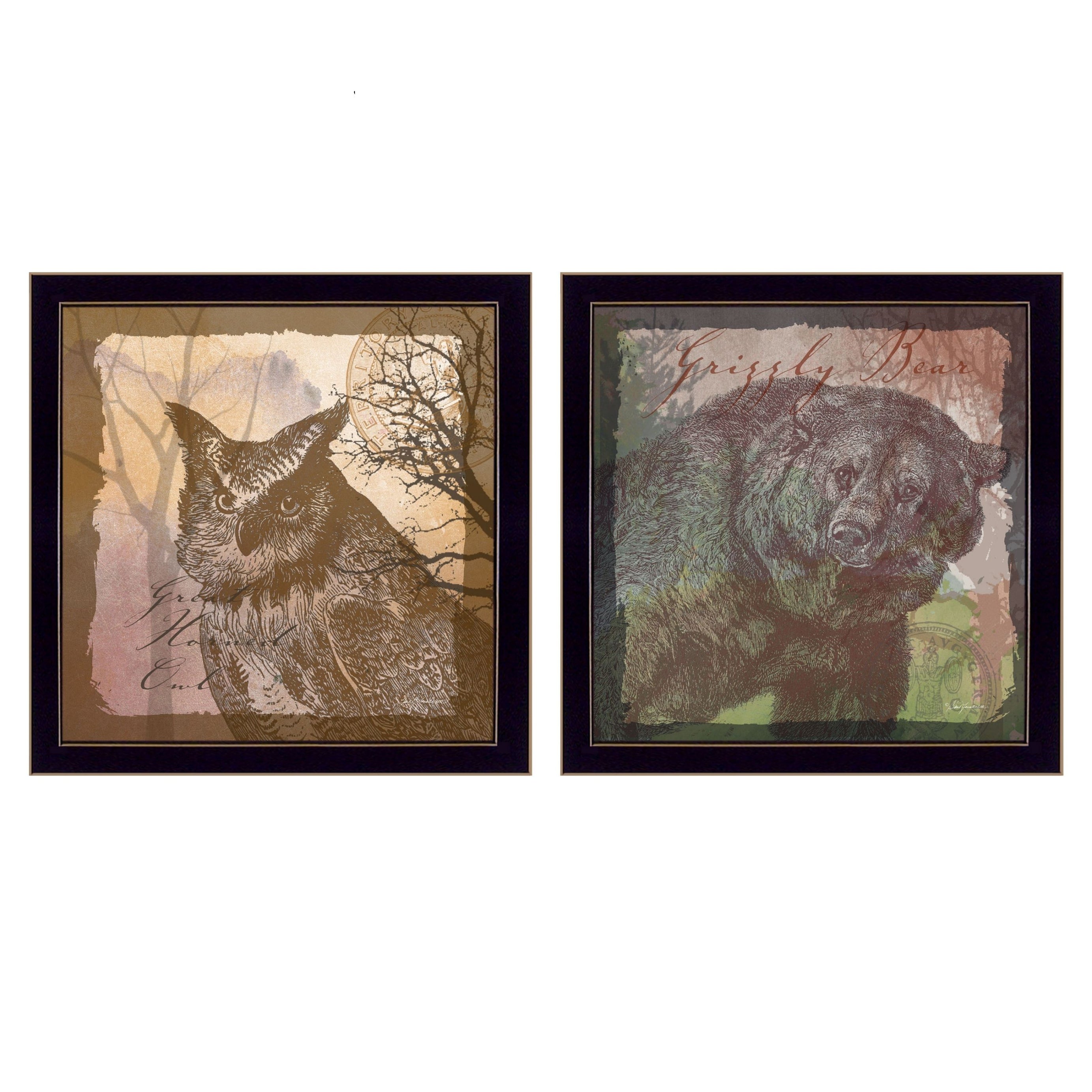 "Wildlife Collection" Collection" 2-Piece Vignette By Barb Tourtillotte, Printed Wall Art, Ready To Hang Framed Poster, Black Frame--1