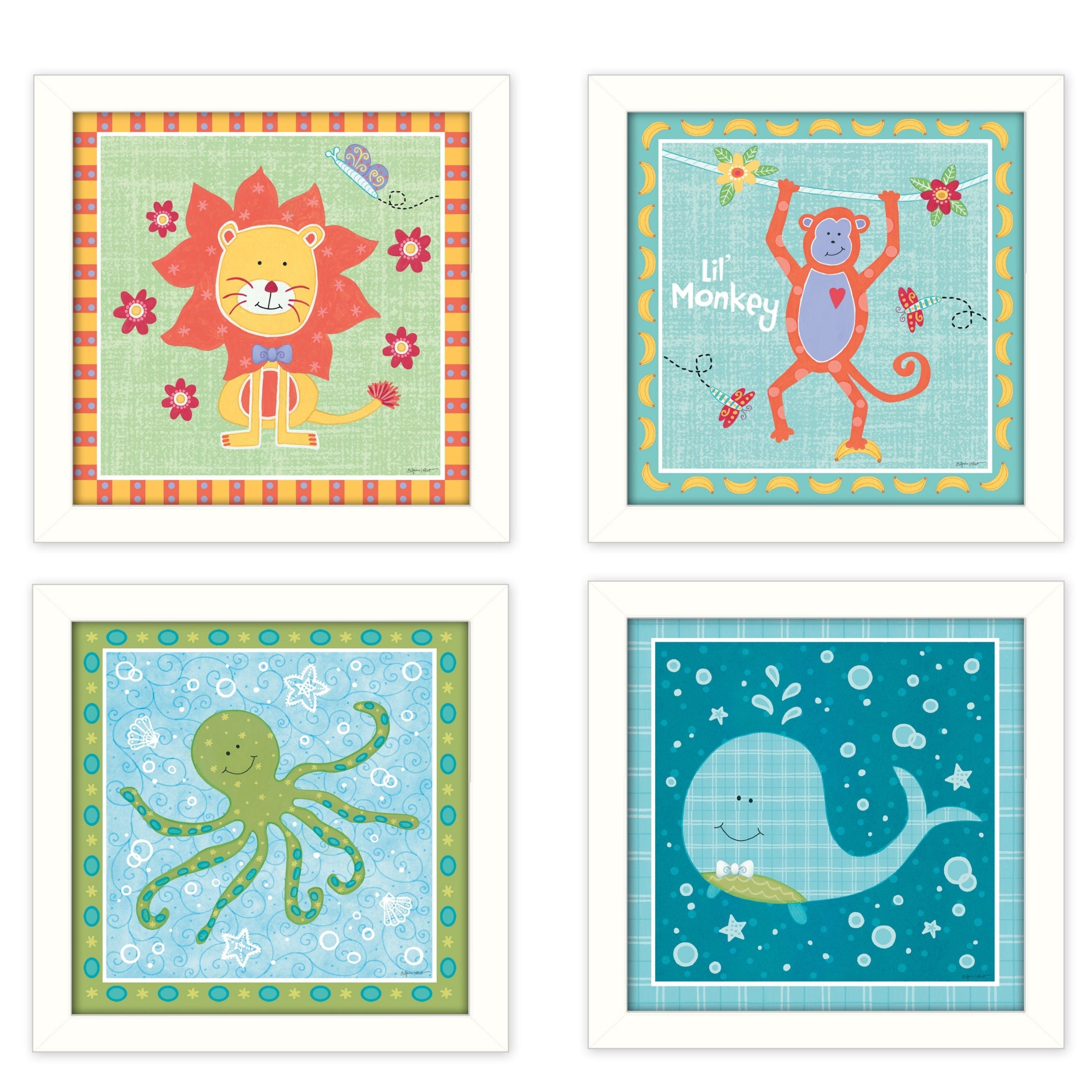 "Children's Room Collection " 4-Piece Vignette By Annie LaPoint, Printed Wall Art, Ready To Hang Framed Poster, White Frame--1