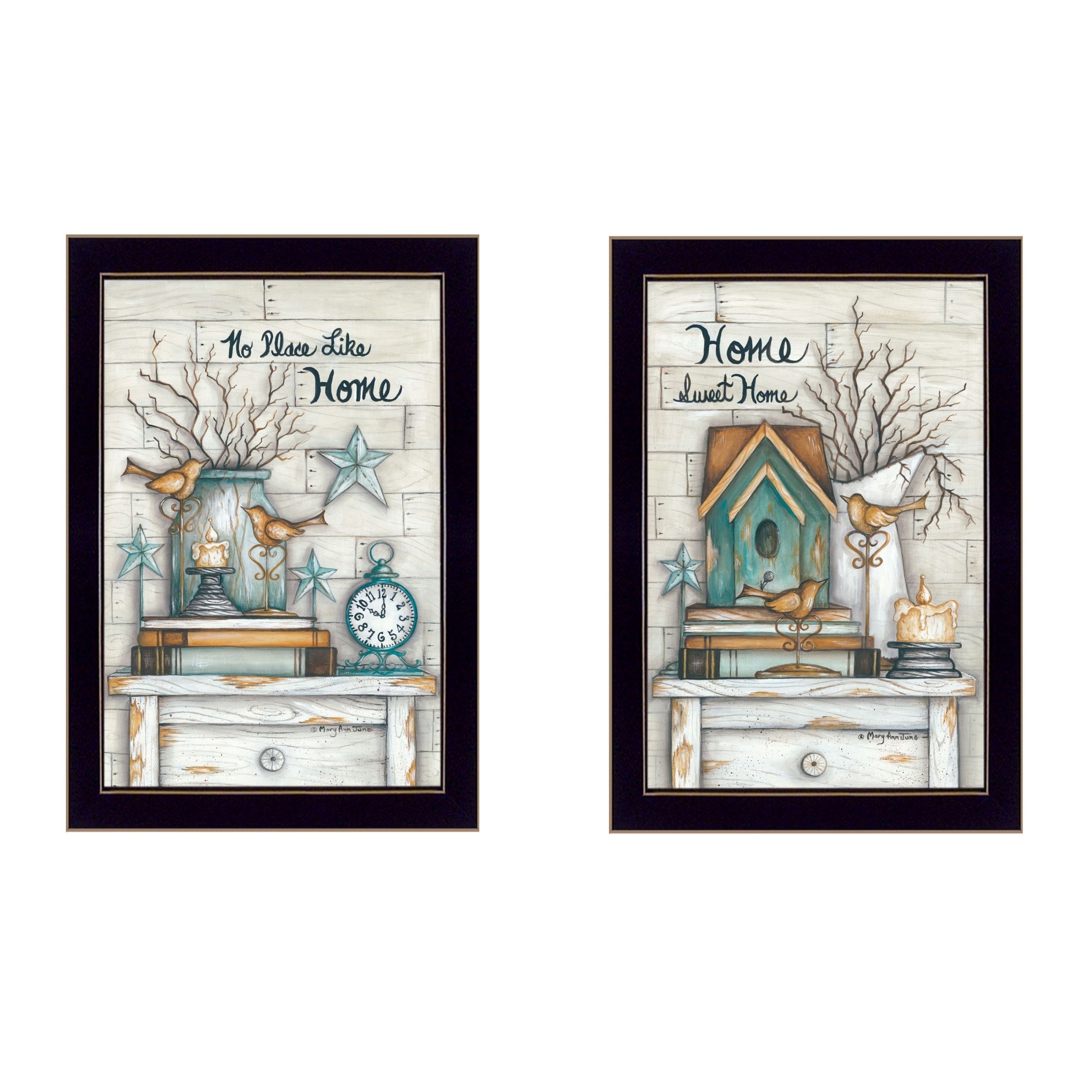 "Home Sweet Home Collection" 2-Piece Vignette By Mary June, Printed Wall Art, Ready To Hang Framed Poster, Black Frame--1