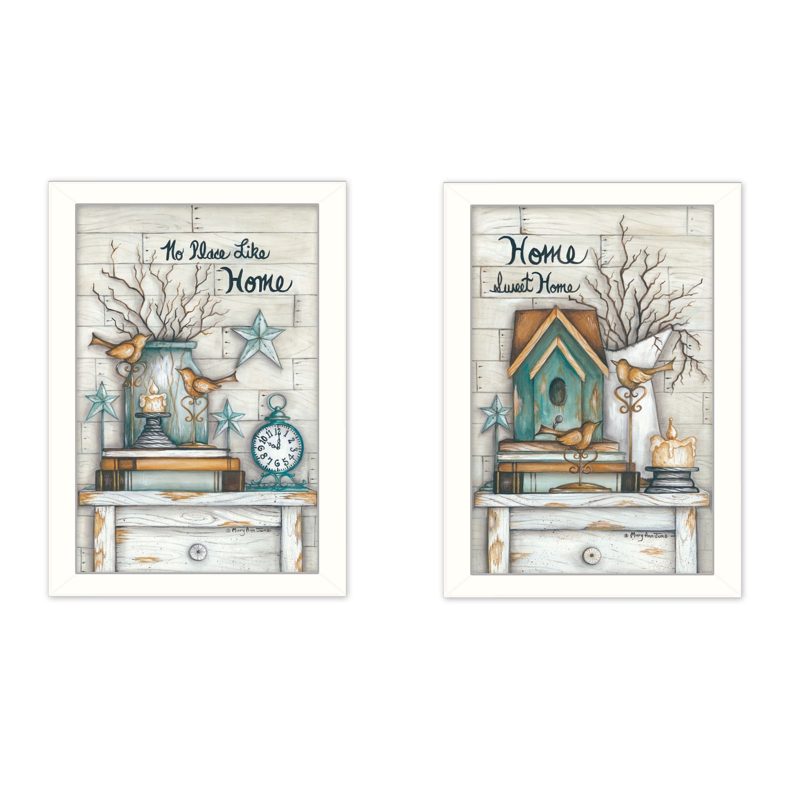 "Home Sweet Home Collection" 2-Piece Vignette By Mary June, Printed Wall Art, Ready To Hang Framed Poster, White Frame--1