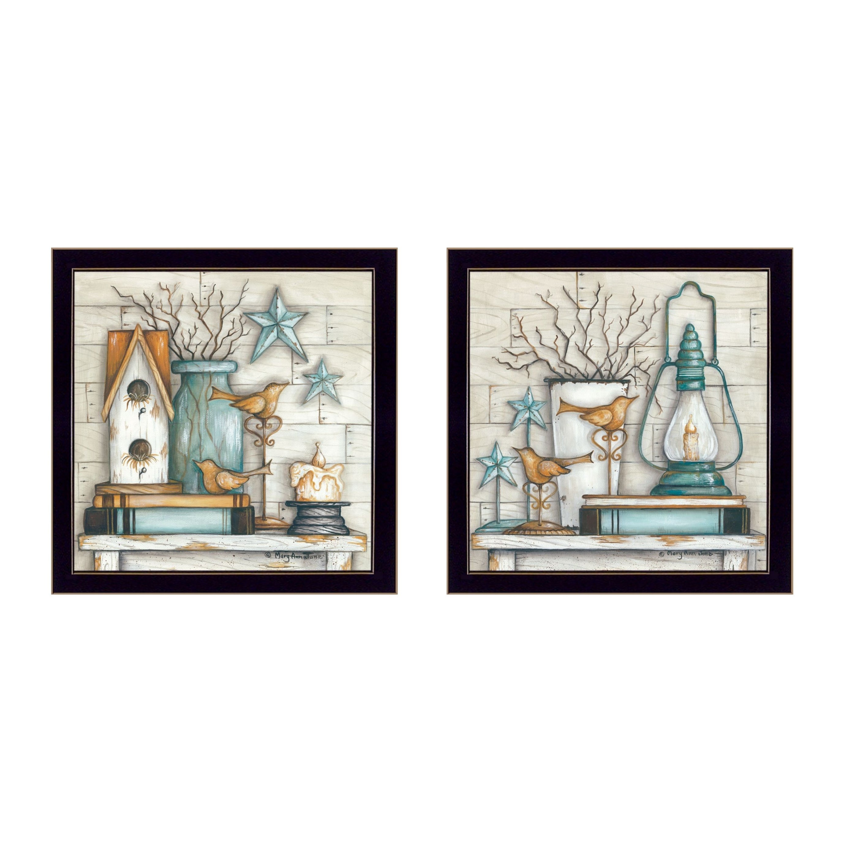 "Mary's Country Shelf Collection" 2-Piece Vignette By Mary June, Printed Wall Art, Ready To Hang Framed Poster, Black Frame--1