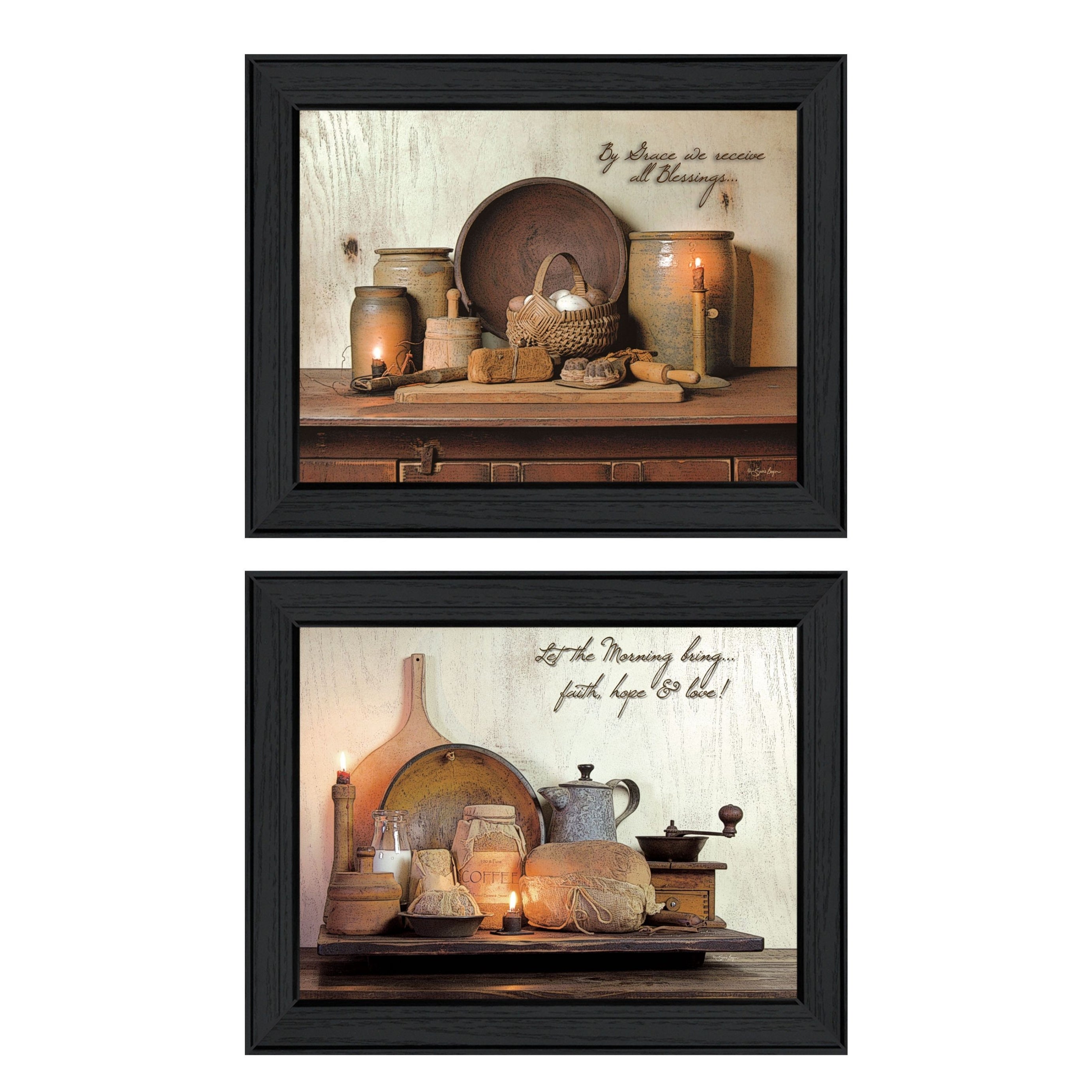 "By Grace Collection" 2-Piece Vignette By Susan Boyer, Printed Wall Art, Ready To Hang Framed Poster, Black Frame--1