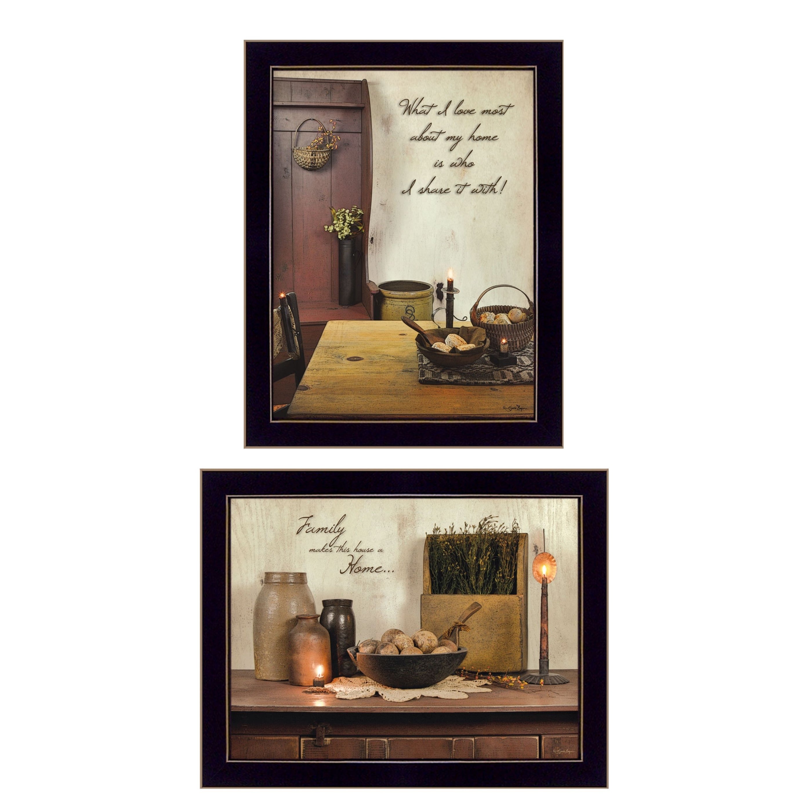 "Home and Family Collection" 2-Piece Vignette By Susan Boyer, Printed Wall Art, Ready To Hang Framed Poster, Black Frame--1