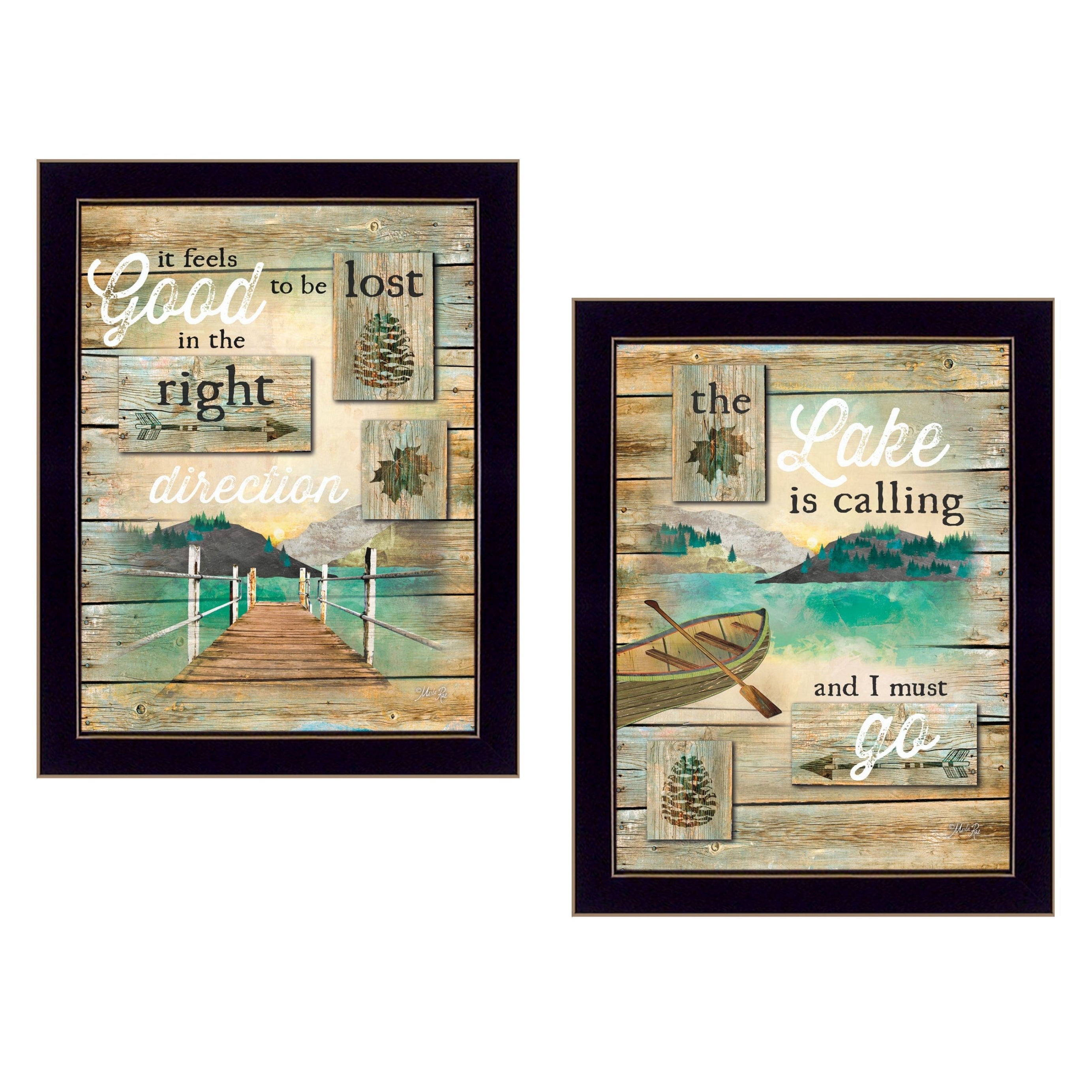 "Lost in the Right Direction Collection" 2-Piece Vignette By Marla Rae, Printed Wall Art, Ready To Hang Framed Poster, Black Frame--1