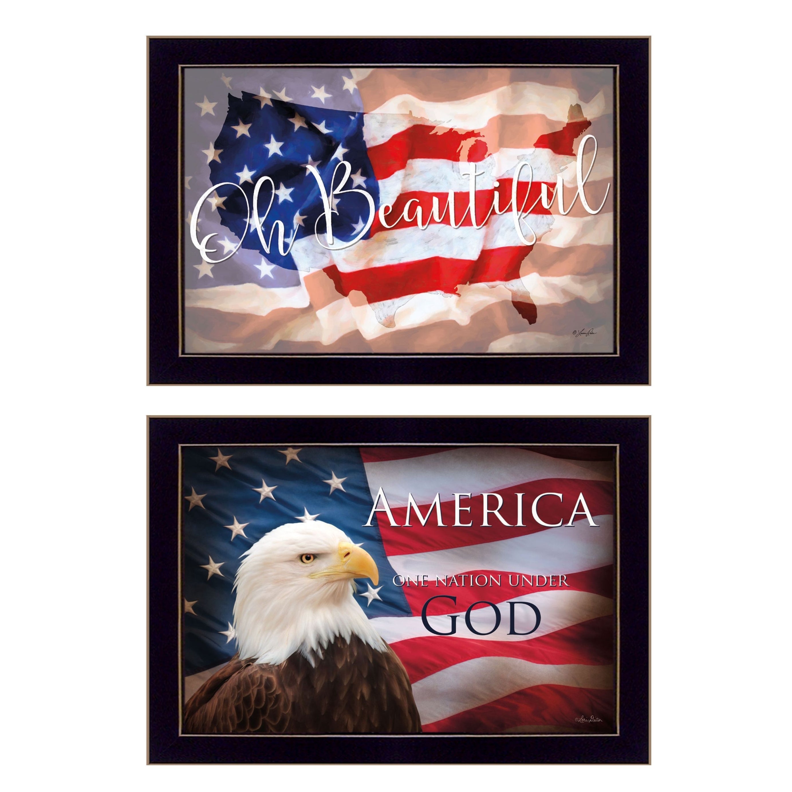 "Oh Beautiful America Collection" 2-Piece Vignette By L. Rader and L. Deiter, Printed Wall Art, Ready To Hang Framed Poster, Black Frame--1