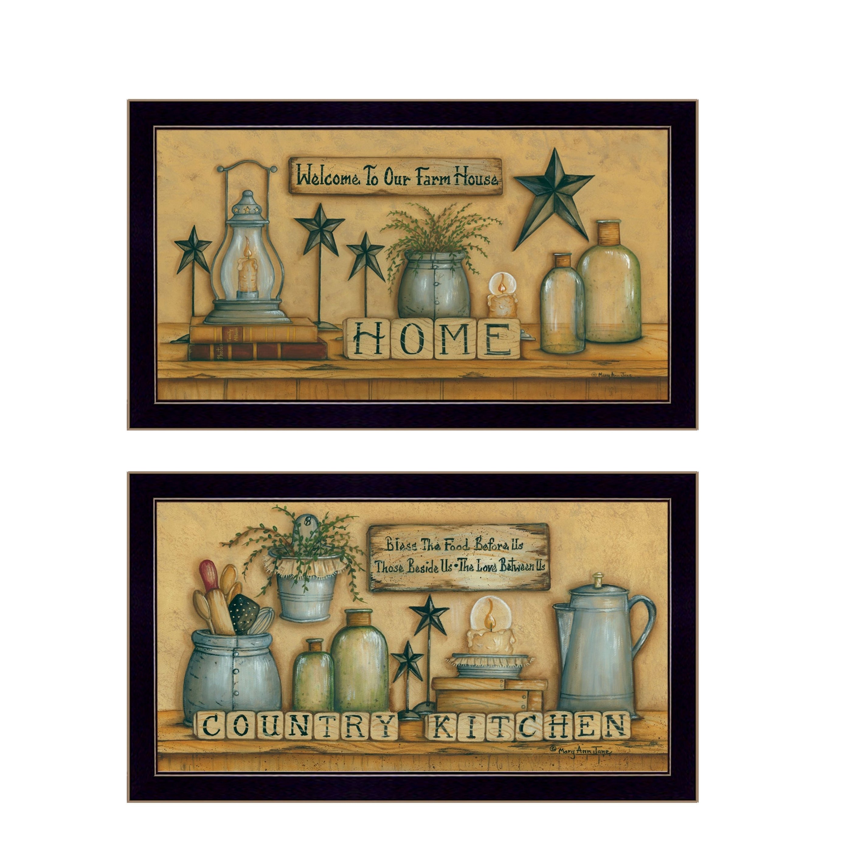 "Country Welcome Collection" 2-Piece Vignette By Mary June, Printed Wall Art, Ready To Hang Framed Poster, Black Frame--1