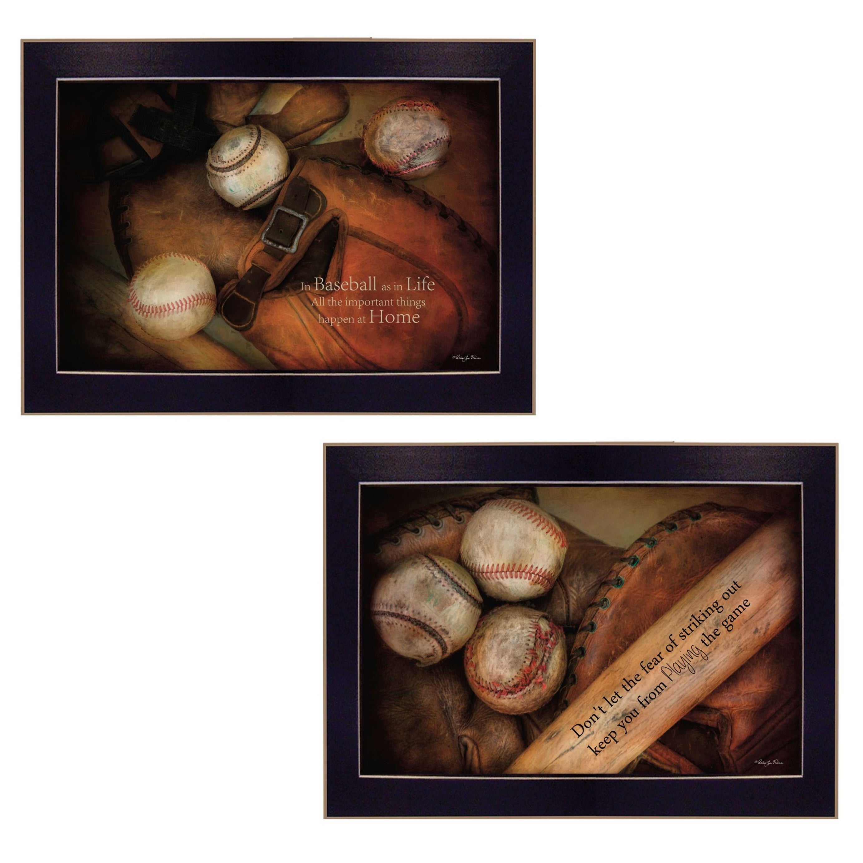 "Baseball Collection" 2-Piece Vignette By Robin-Lee Vieira, Printed Wall Art, Ready To Hang Framed Poster, Black Frame--1